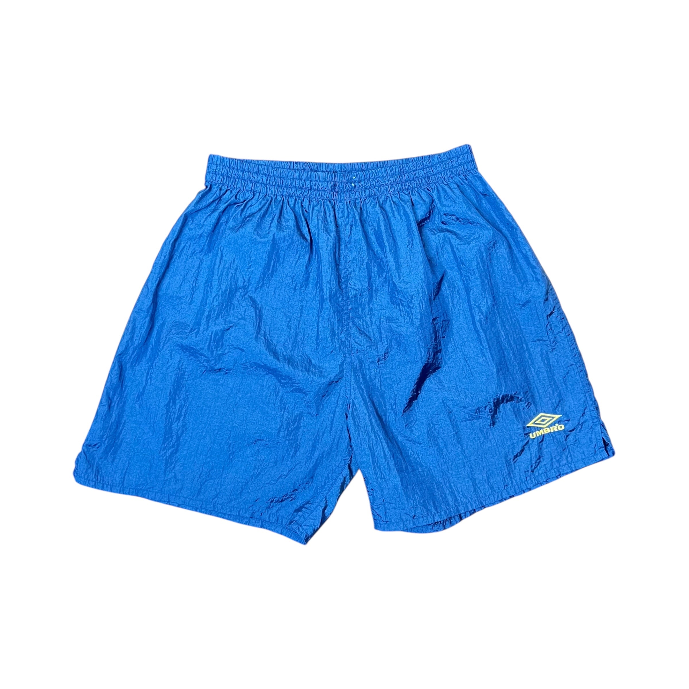Vintage Umbro Spellout Nylon Shorts Blue/Gold