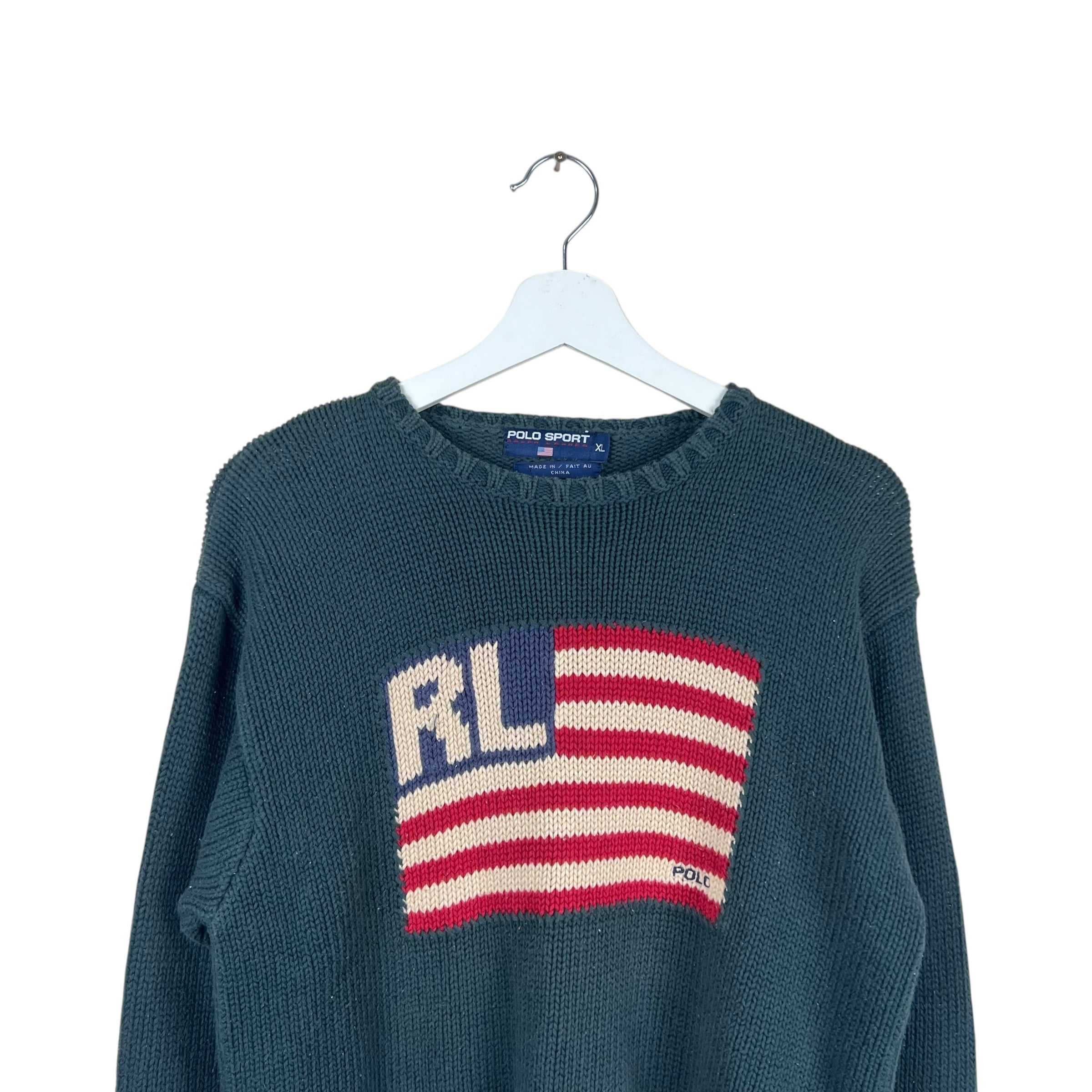 Vintage Polo Sport By Ralph Lauren Women’s American Flag Knit Forest Green
