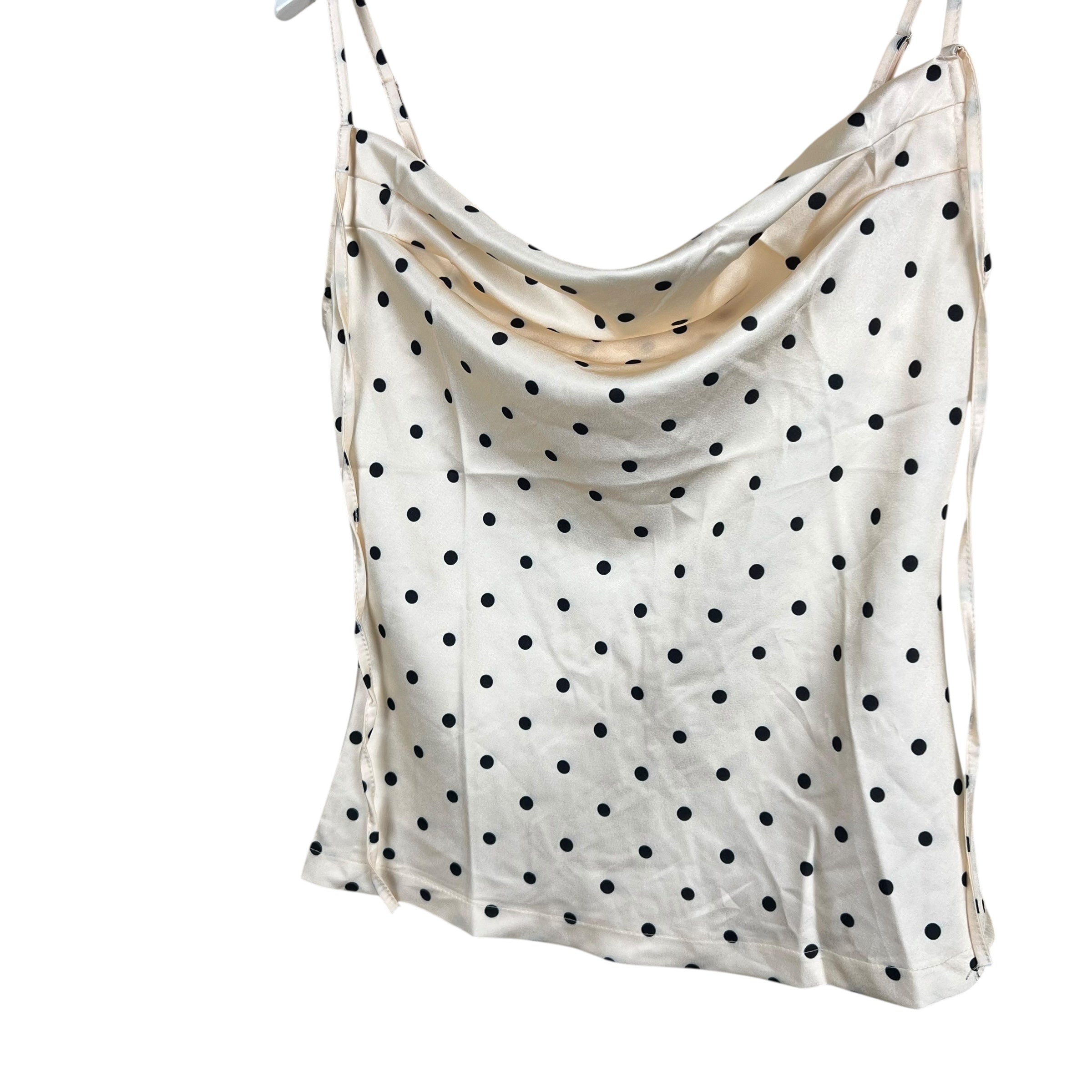 Vintage Women’s Cowl Neck Satin Top Polka Dot Cream