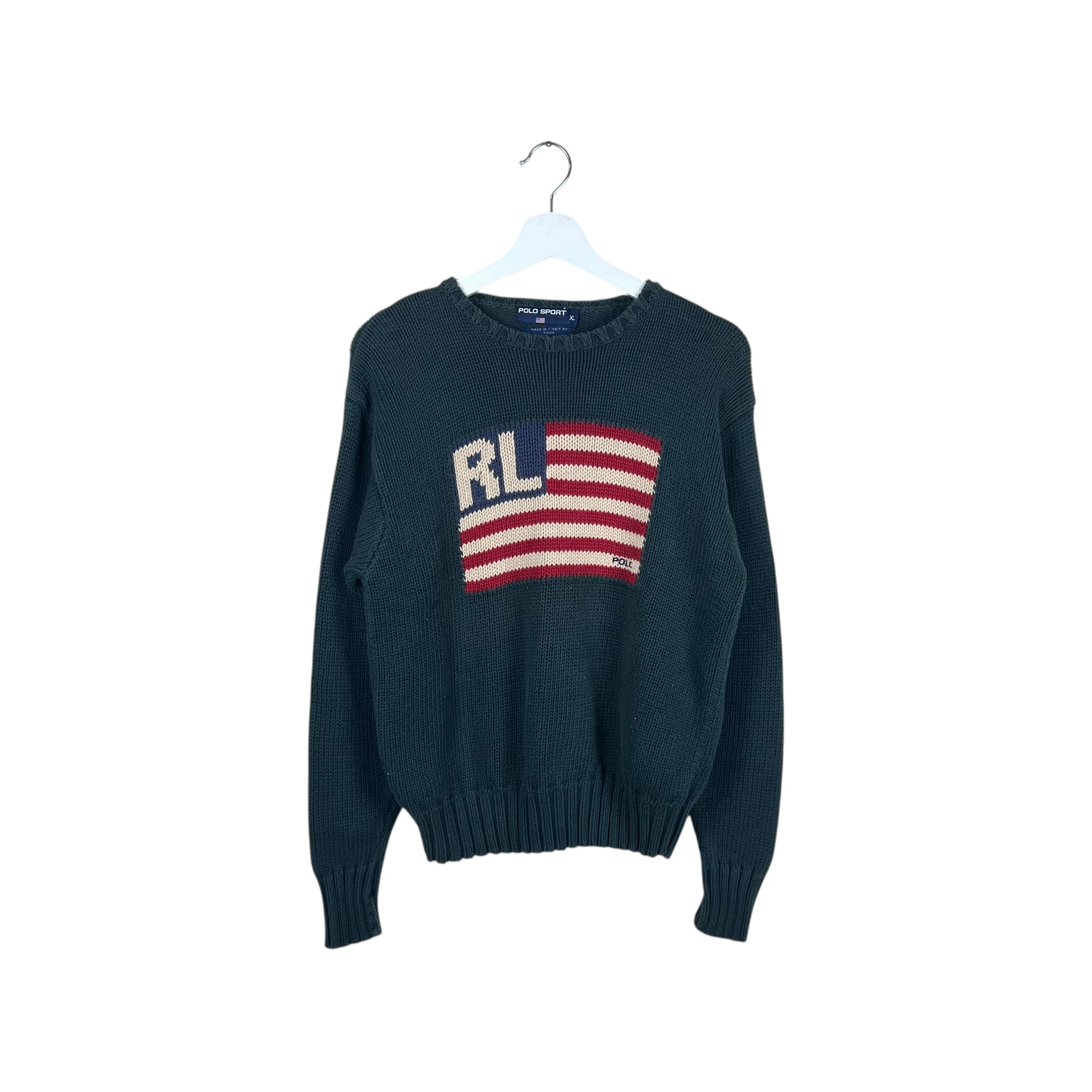 Vintage Polo Sport By Ralph Lauren Women’s American Flag Knit Forest Green
