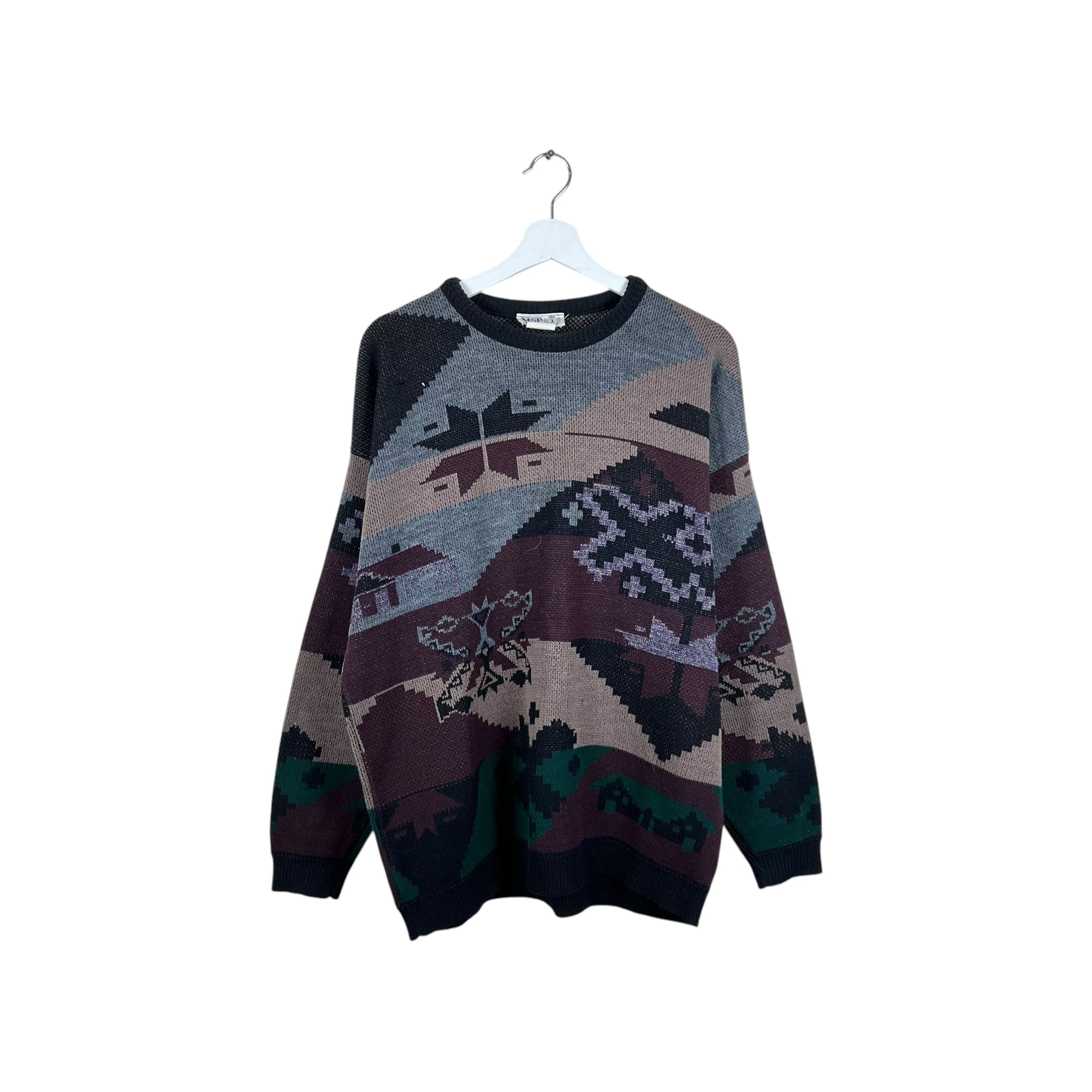 Vintage MSP Sport Acrylic Multi Design Knit Grey/Black