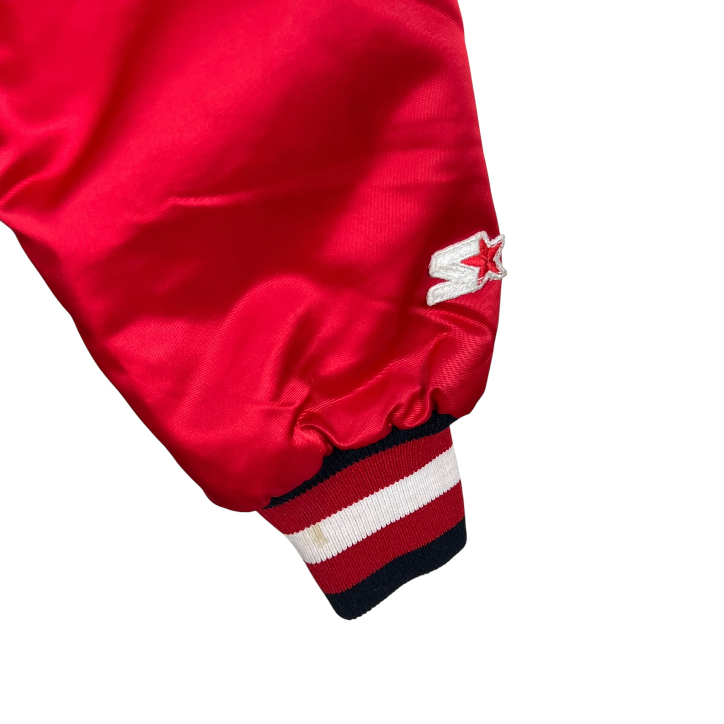 Vintage Starter NBA Chicago Bulls Spellout Satin Bomber Jacket Red