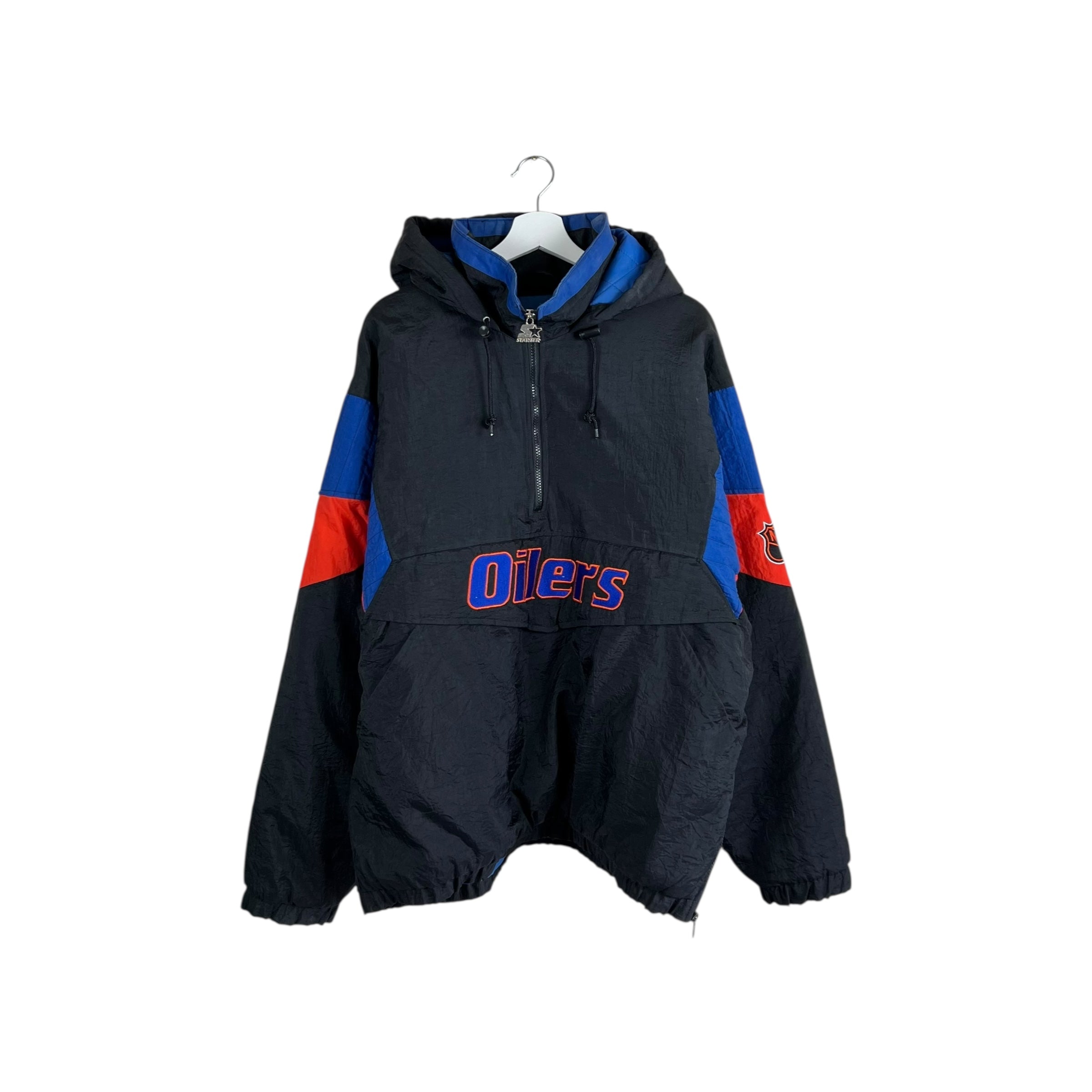 Vintage Starter Edmonton Oilers Logo Kangaroo Pouch Puffer Jacket