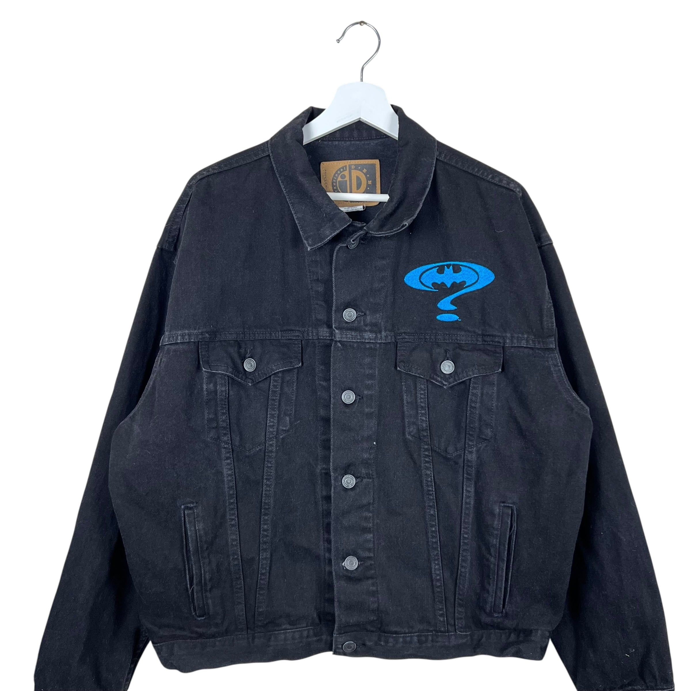 Vintage Batman Forever Embroidered Logo Denim Jacket Black