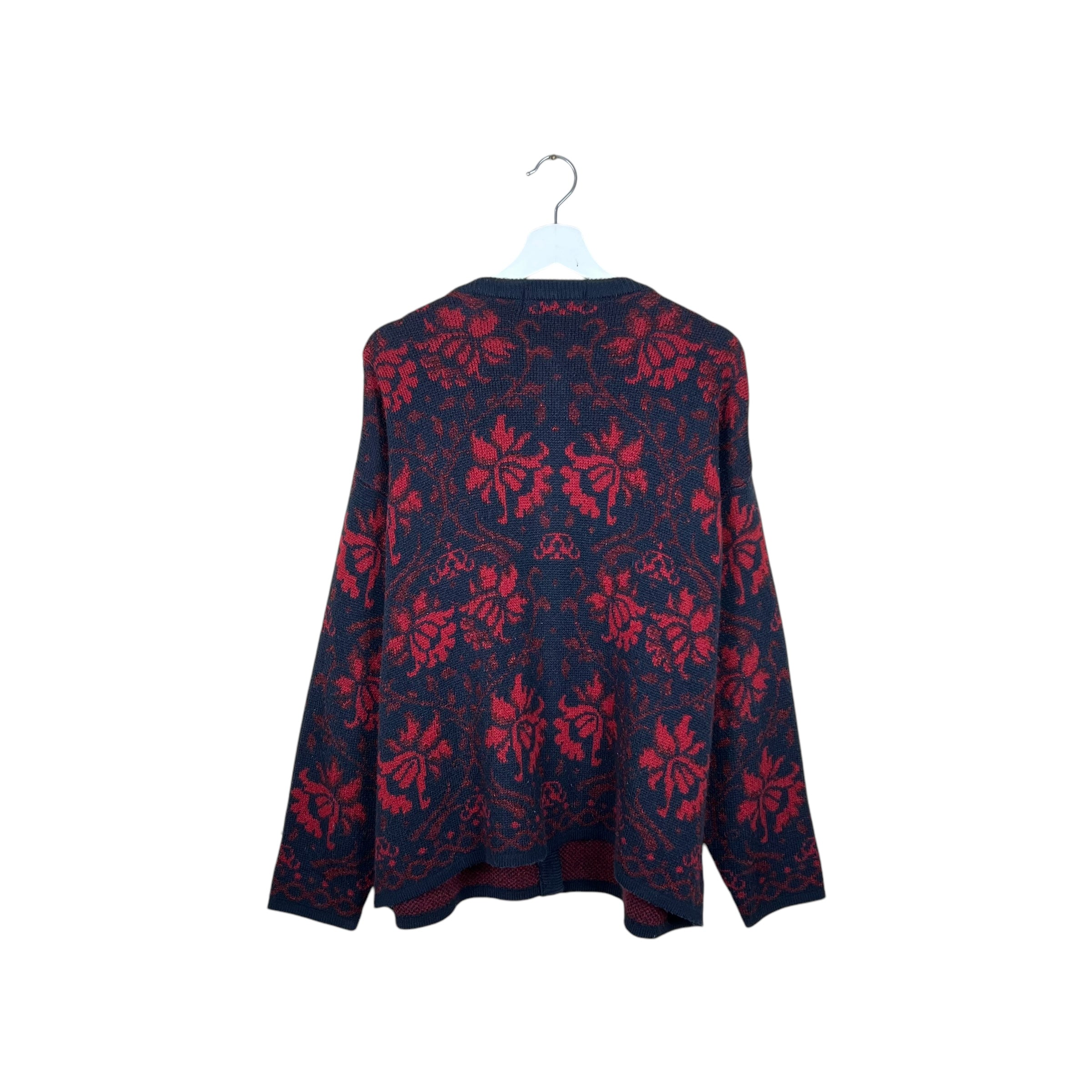 Vintage St. Michael Women’s Leaf Pattern Cardigan Navy/Red