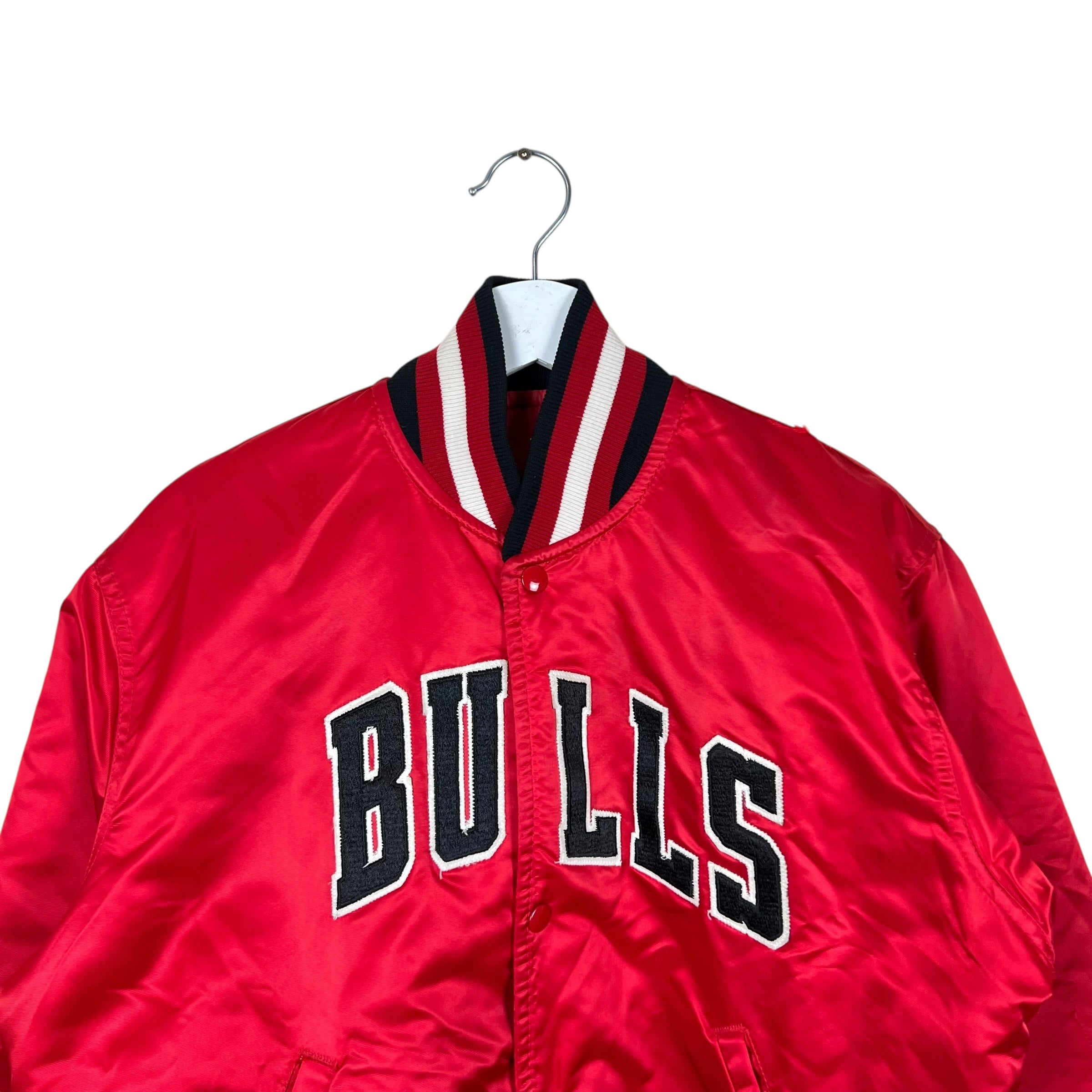 Vintage Starter NBA Chicago Bulls Spellout Satin Bomber Jacket Red