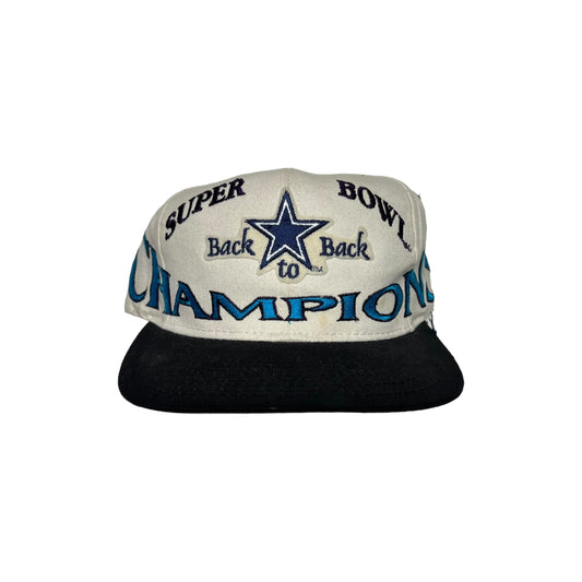 Vintage Logo 7 Dallas Cowboys Back 2 Back Champions SnapBack White