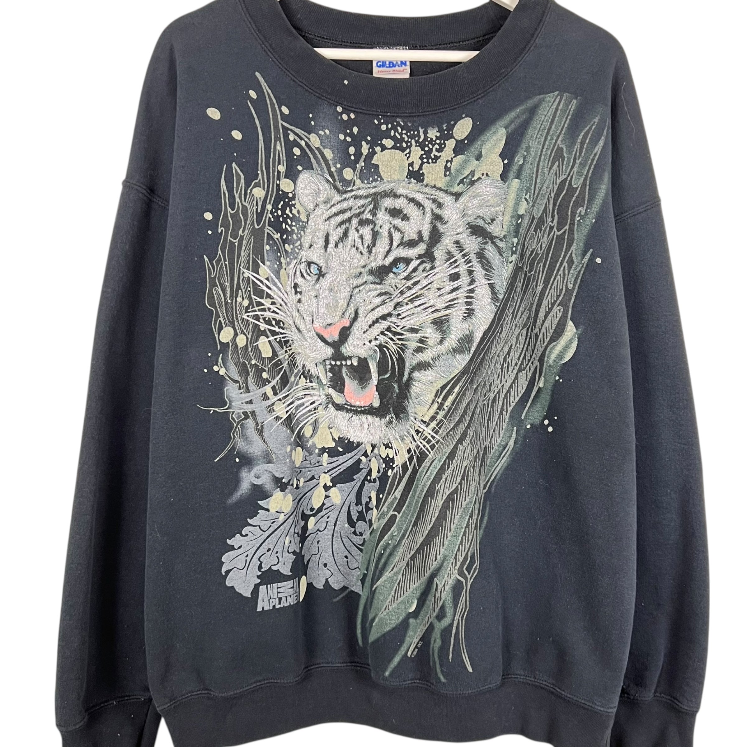 Vintage Animal Planet White Tiger Crewneck Black