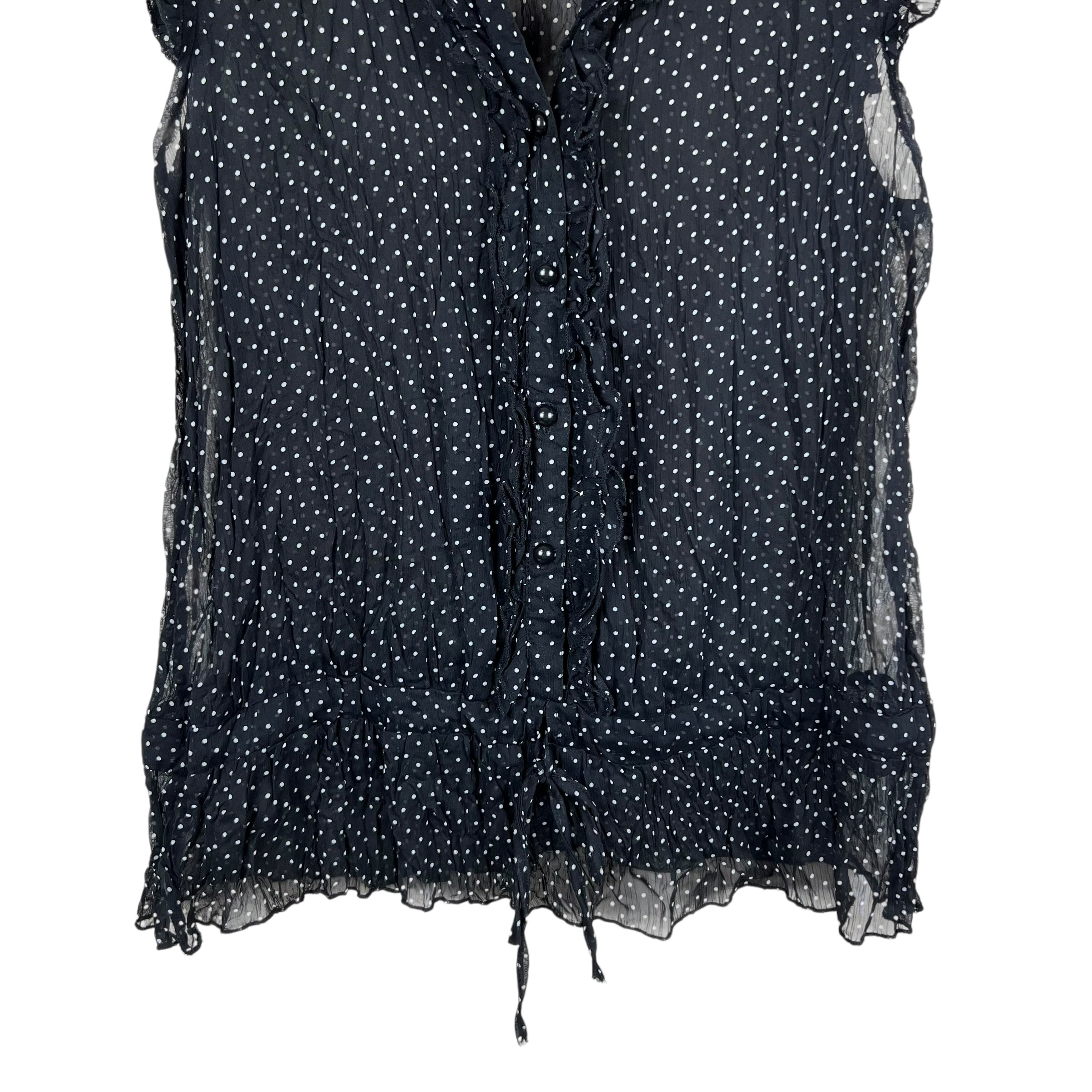 Vintage Seduction Women’s Frill Sleeveless Blouse Polka Dot Top