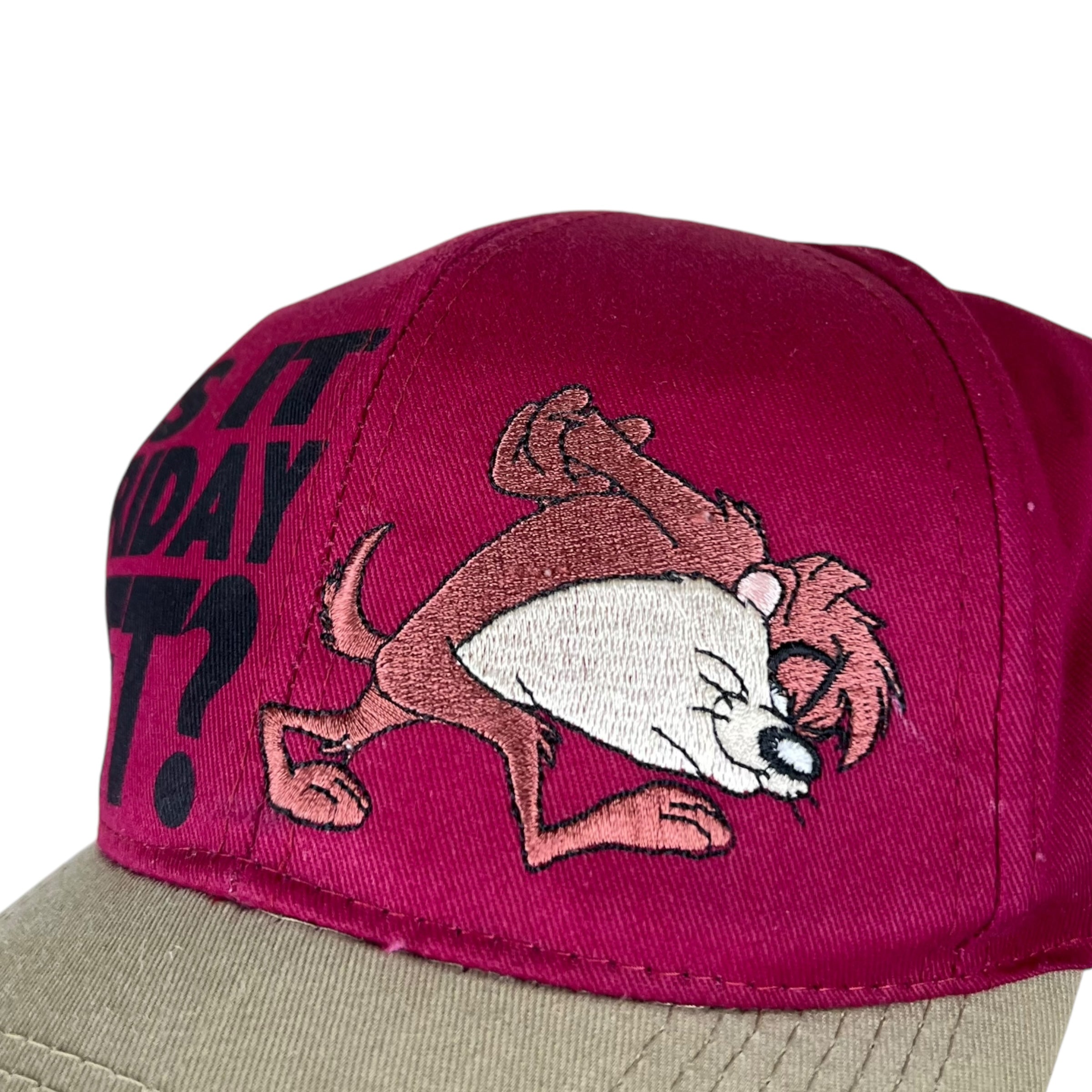 1995 Looney Tunes Embroidered Taz “Is It Friday Yet?” SnapBack Maroon