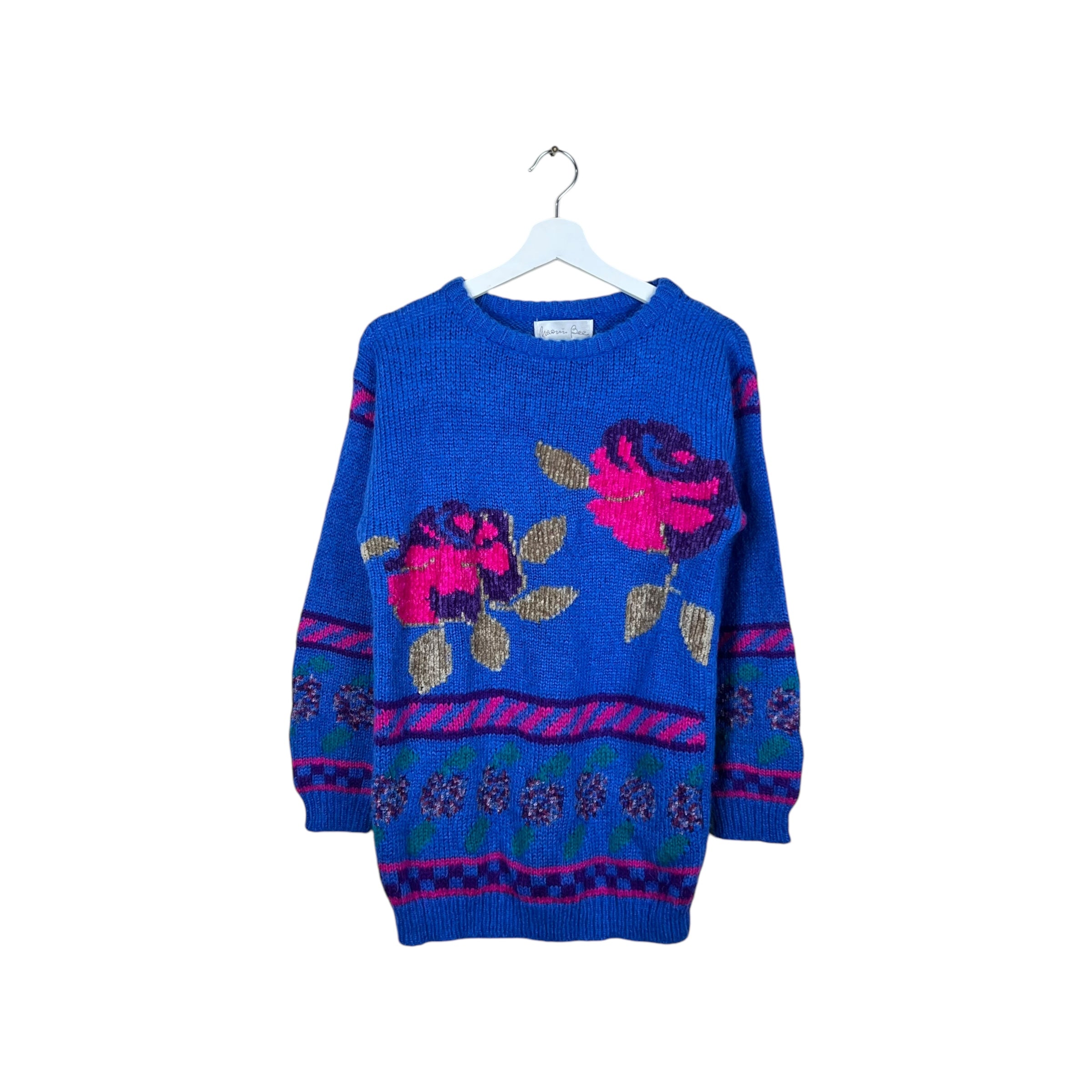 Vintage Women’s Rose Design Knit Blue/Pink