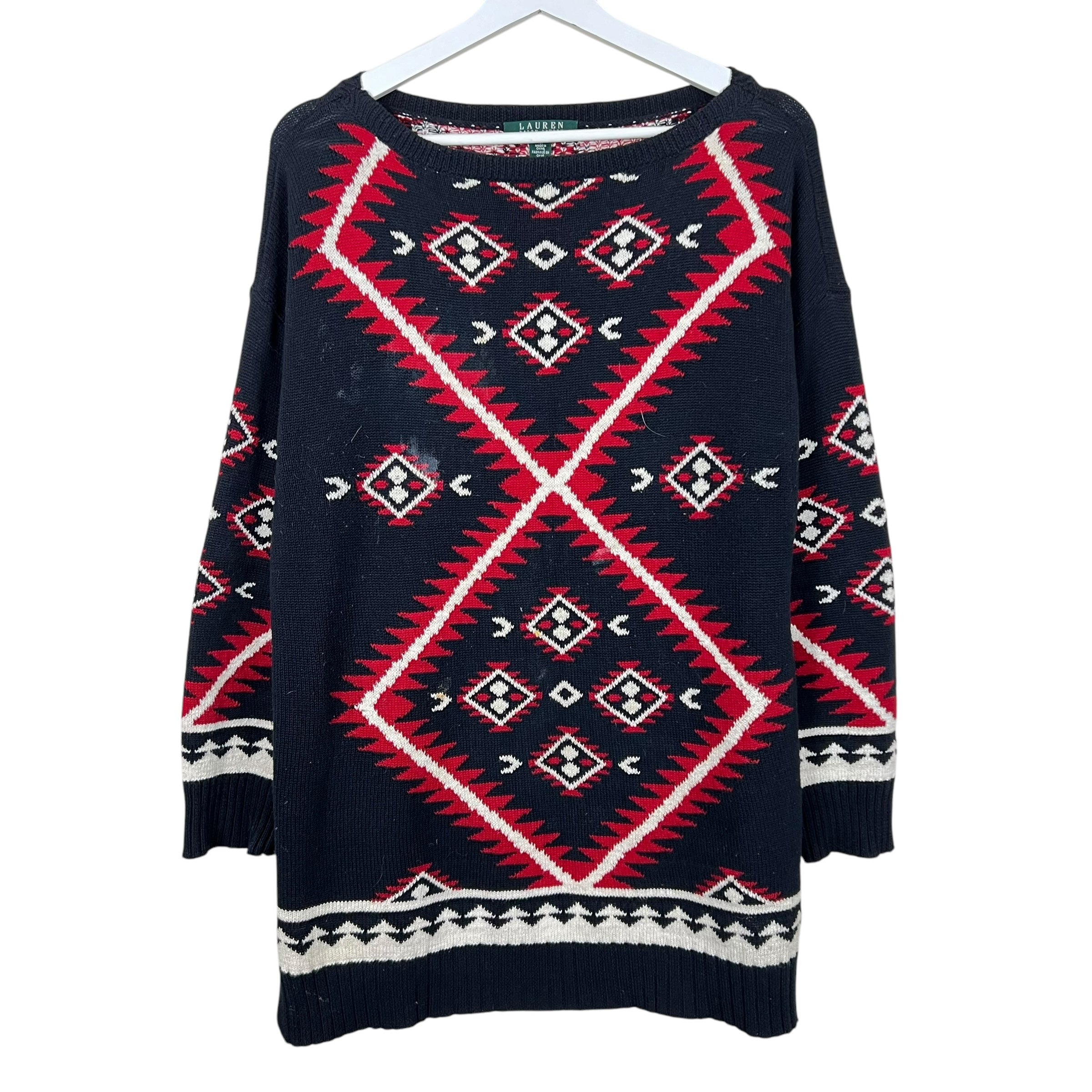 Vintage Ralph Lauren LRL Women’s Aztec Pattern Knit Black/Red