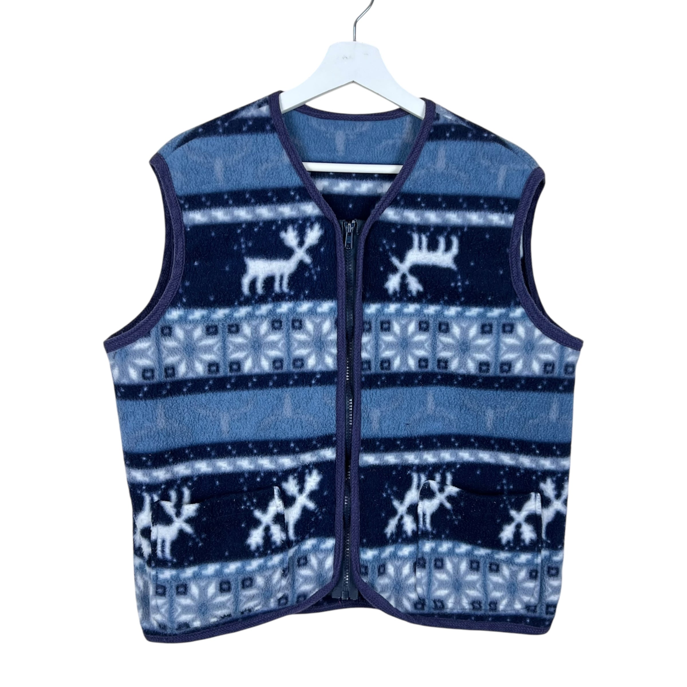 Vintage Nature Multi Pattern Fleece Vest Blue