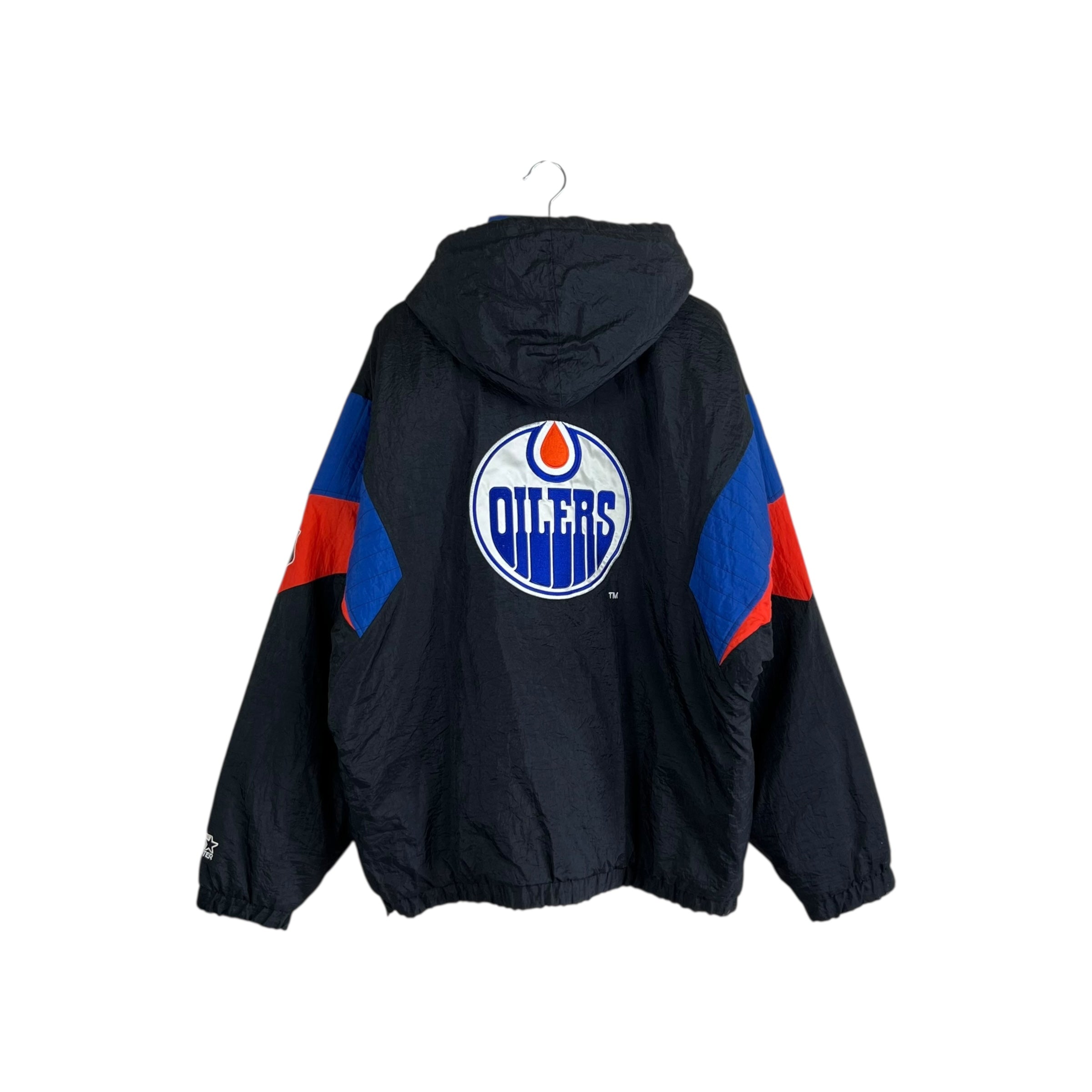 Vintage Starter Edmonton Oilers Logo Kangaroo Pouch Puffer Jacket