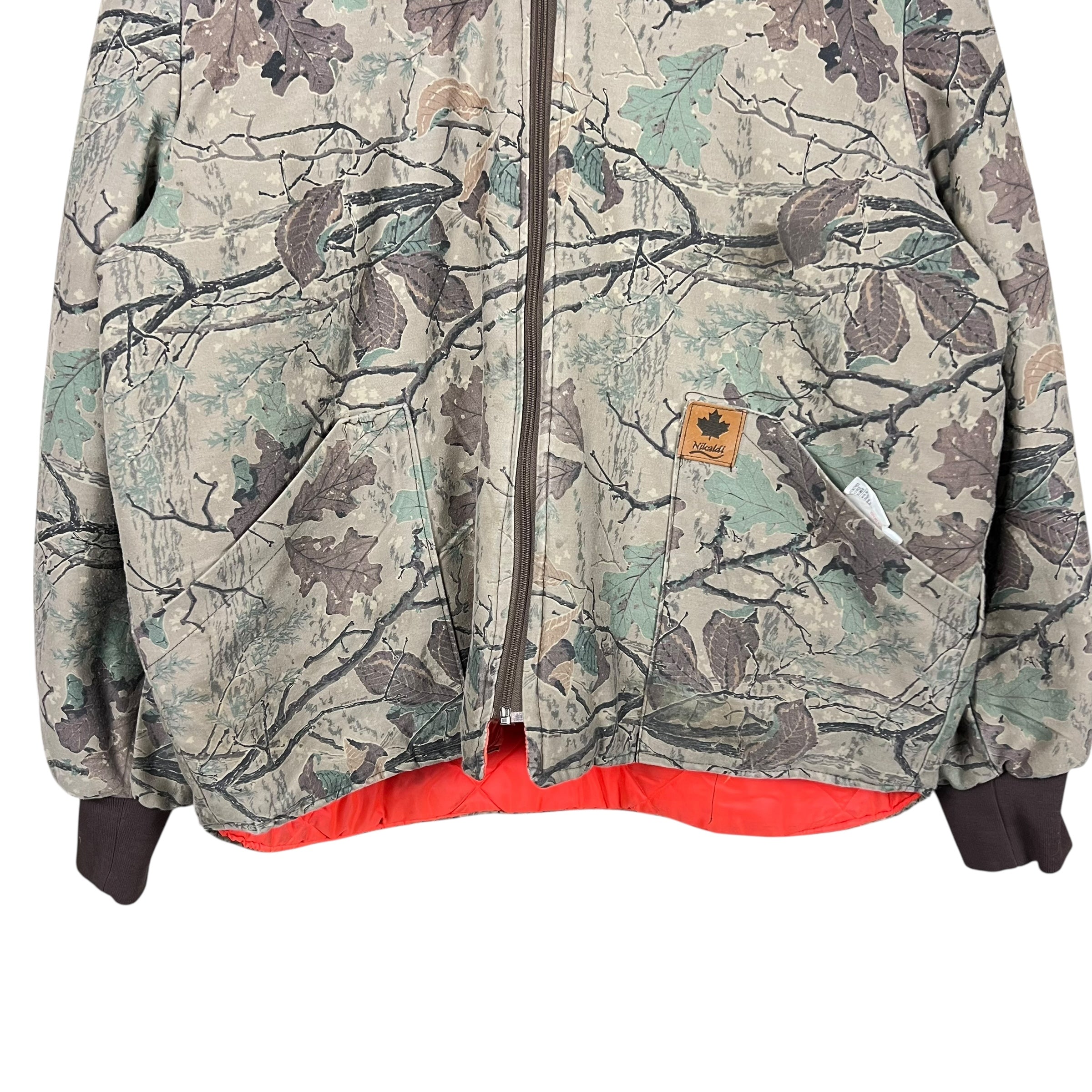 Vintage Nikaldi Reversible RealTree Puffer Bomber Jacket Camo/Orange