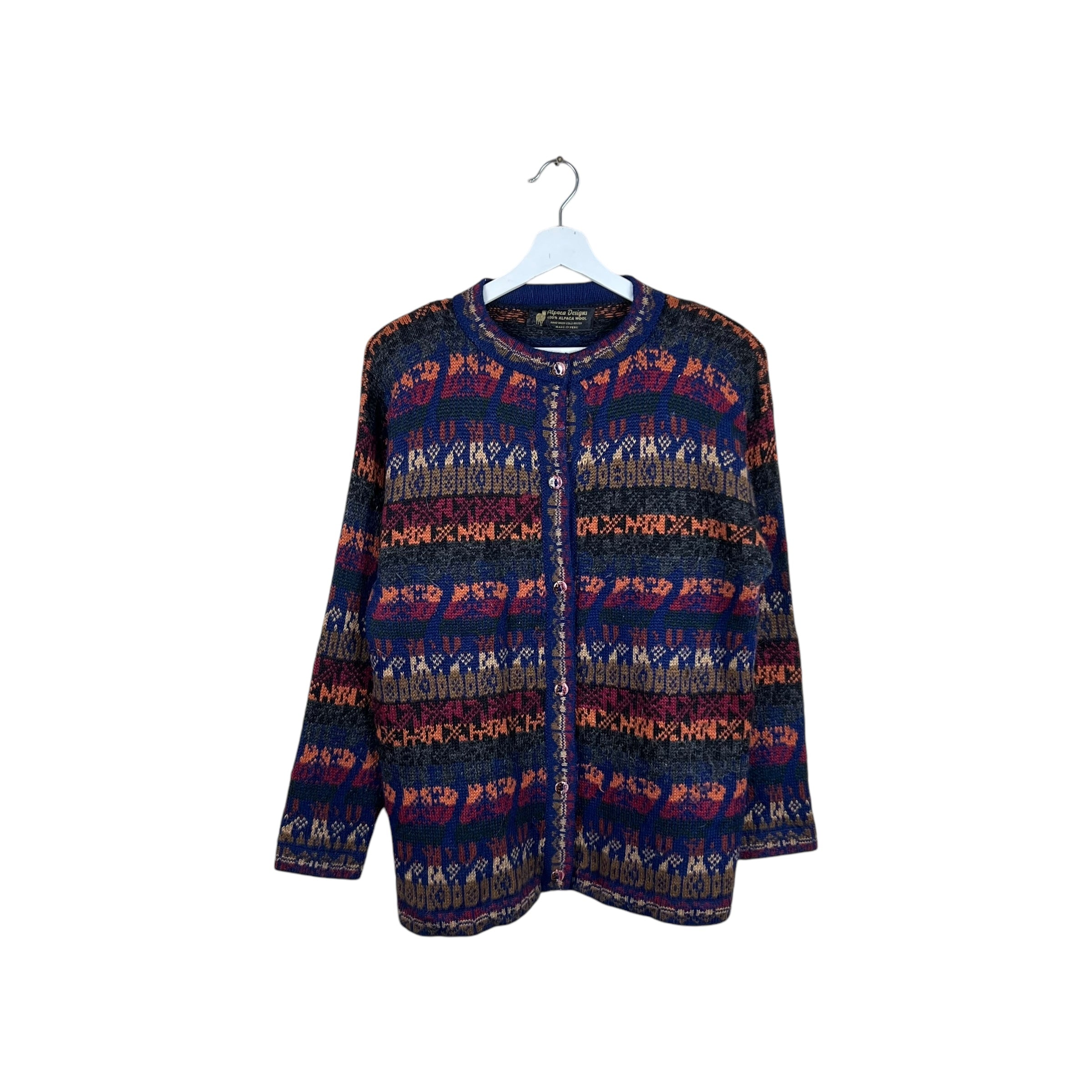 Vintage Alpaca Designs Women’s Wool Pattern Cardigan Navy