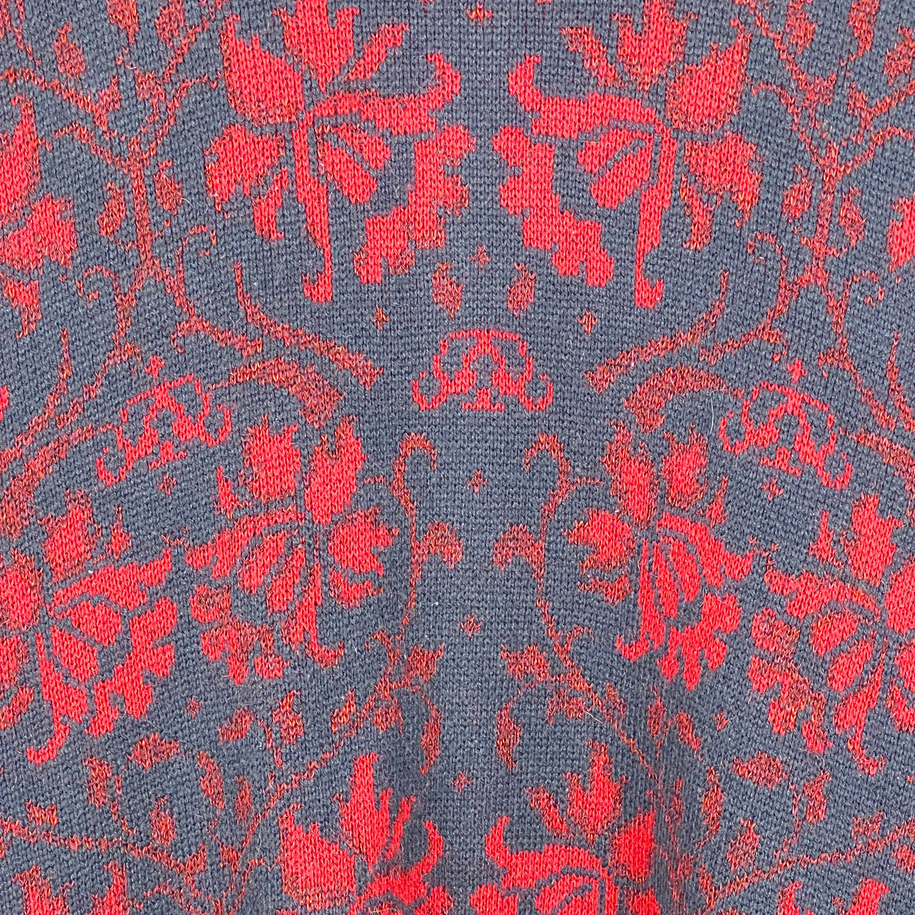 Vintage St. Michael Women’s Leaf Pattern Cardigan Navy/Red