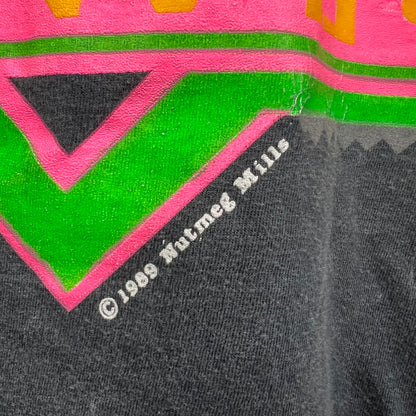 1989 NutMeg Calgary Flames Team Logo Graphic Tee Washed Black
