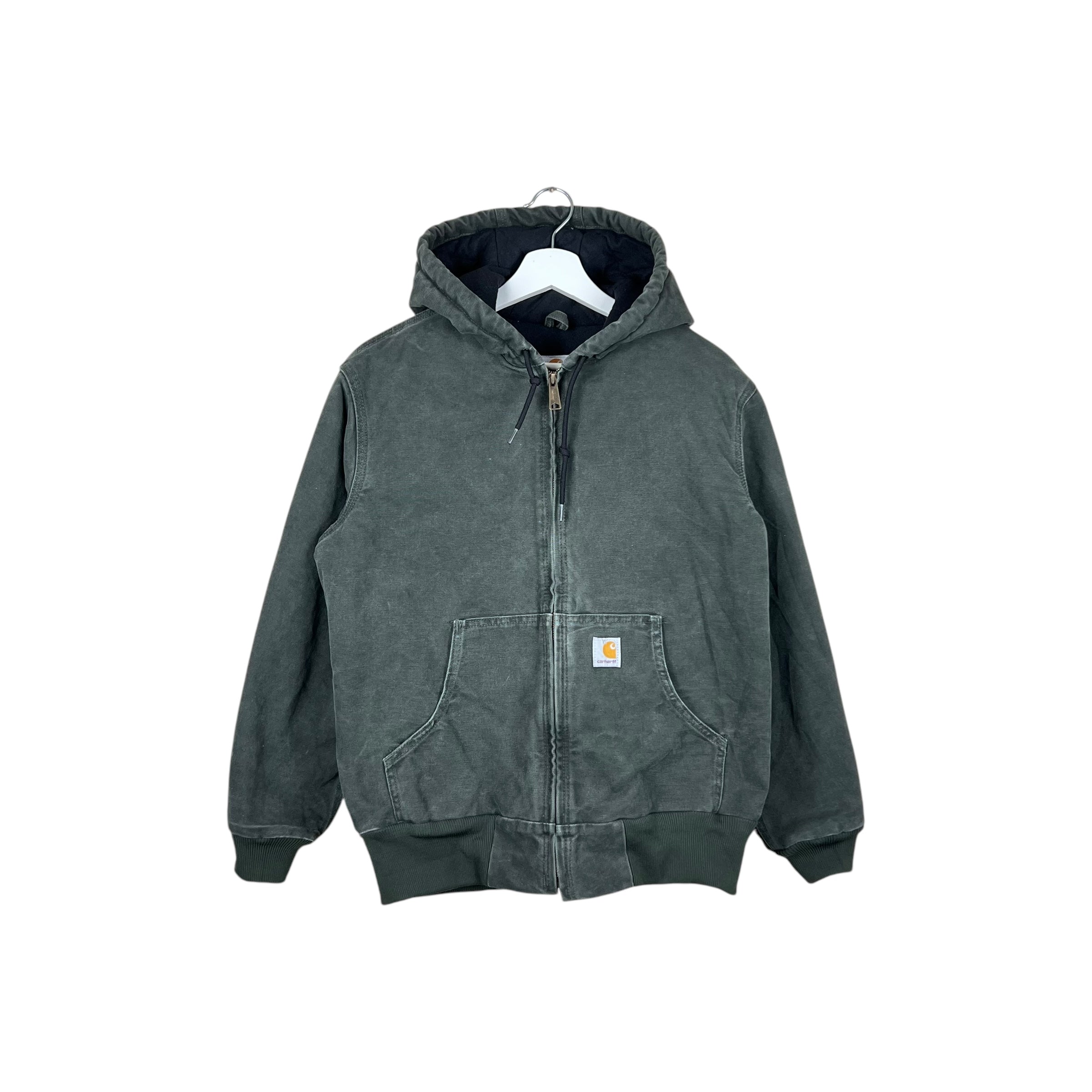 Vintage Carhartt Quilted Hooded Active Jacket Sun Faded Olive Green