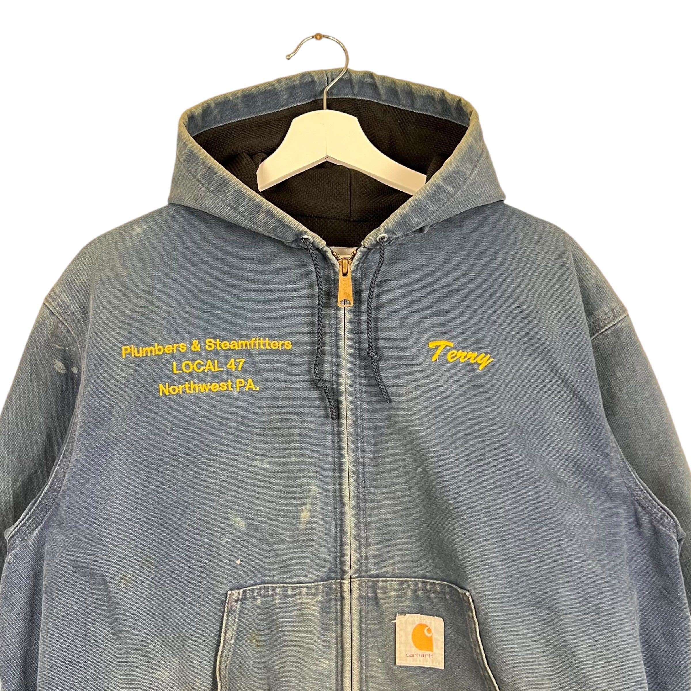 Vintage Carhartt Insulated Hooded Active Jacket Sun Faded Blue