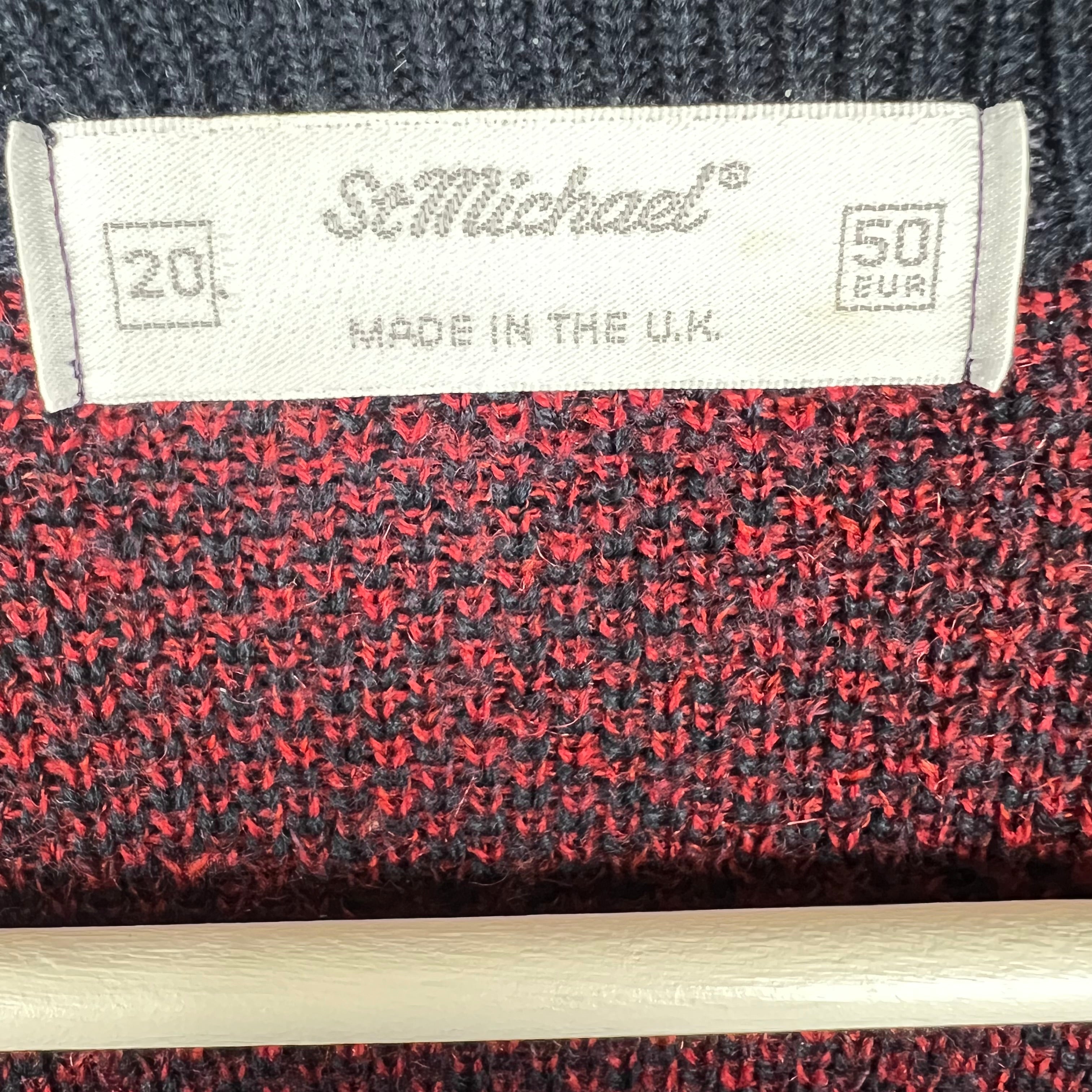 Vintage St. Michael Women’s Leaf Pattern Cardigan Navy/Red