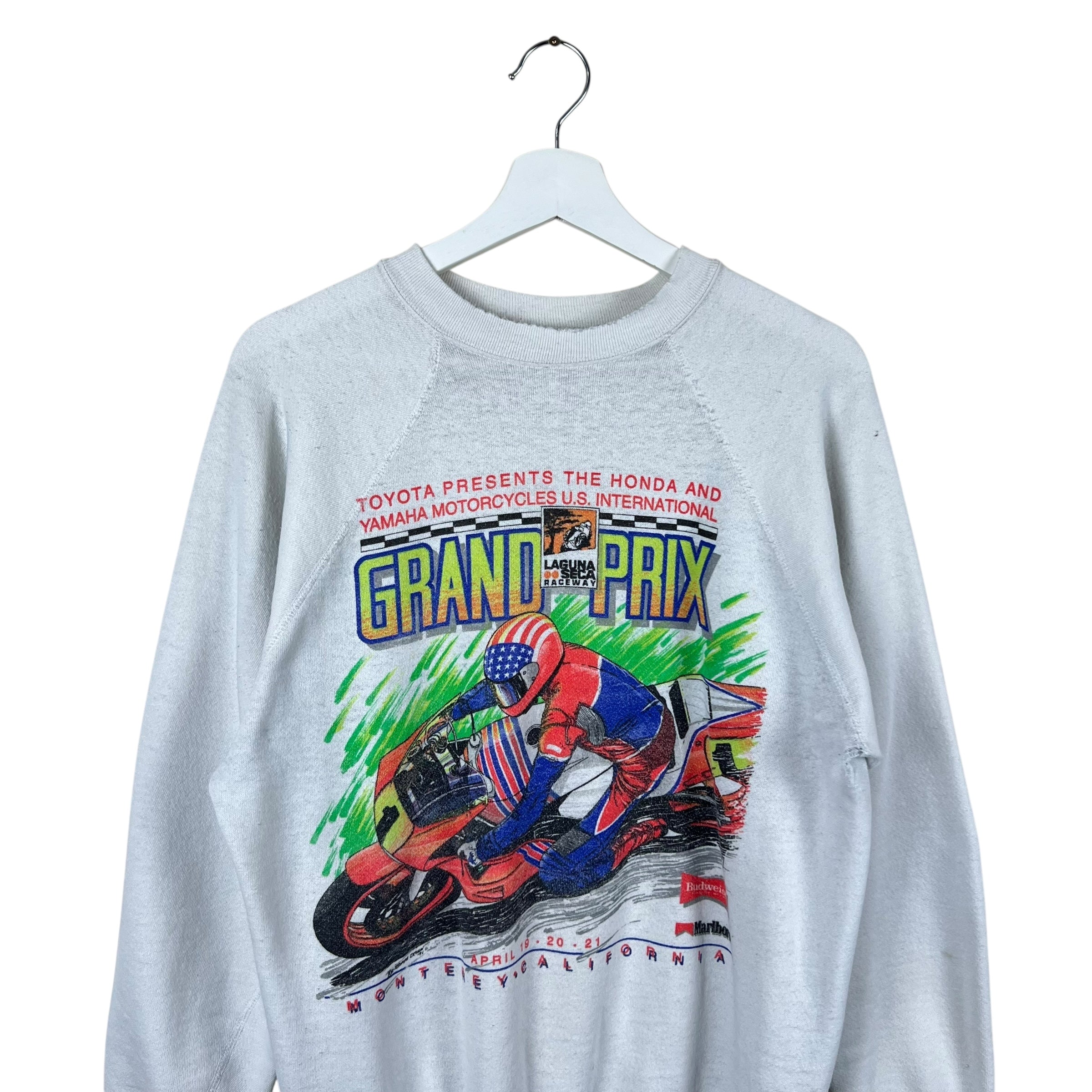 1991 Monterey California Grand Prix Motorcycle Crewneck White