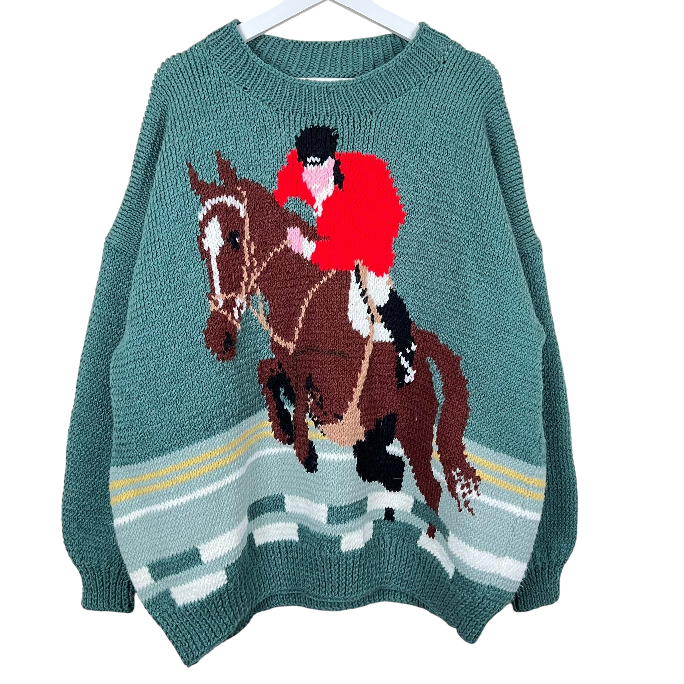 Vintage Horse Back Riding Hand Knit Multi