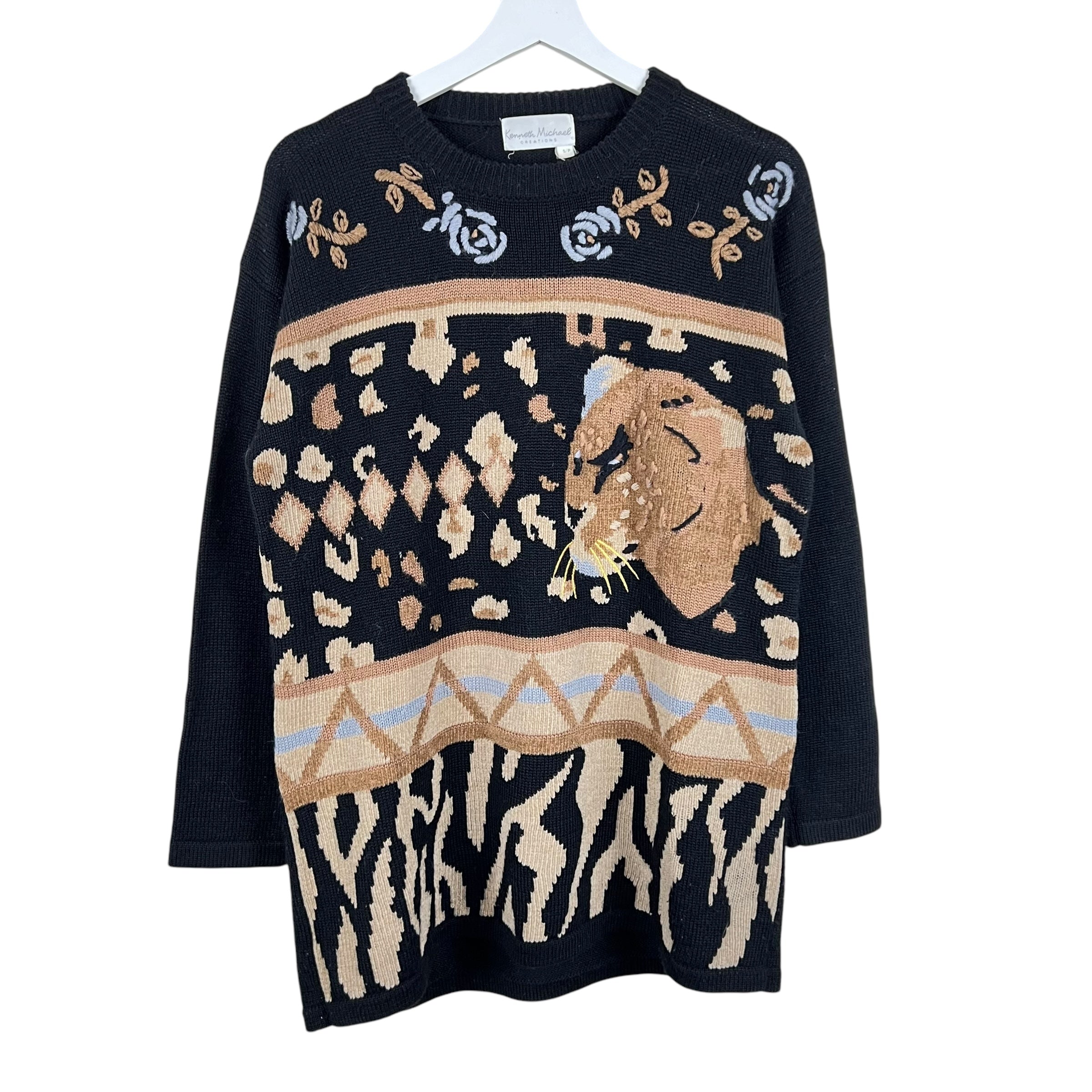 Vintage Kenneth Michael Creations Cat Design Knit Black