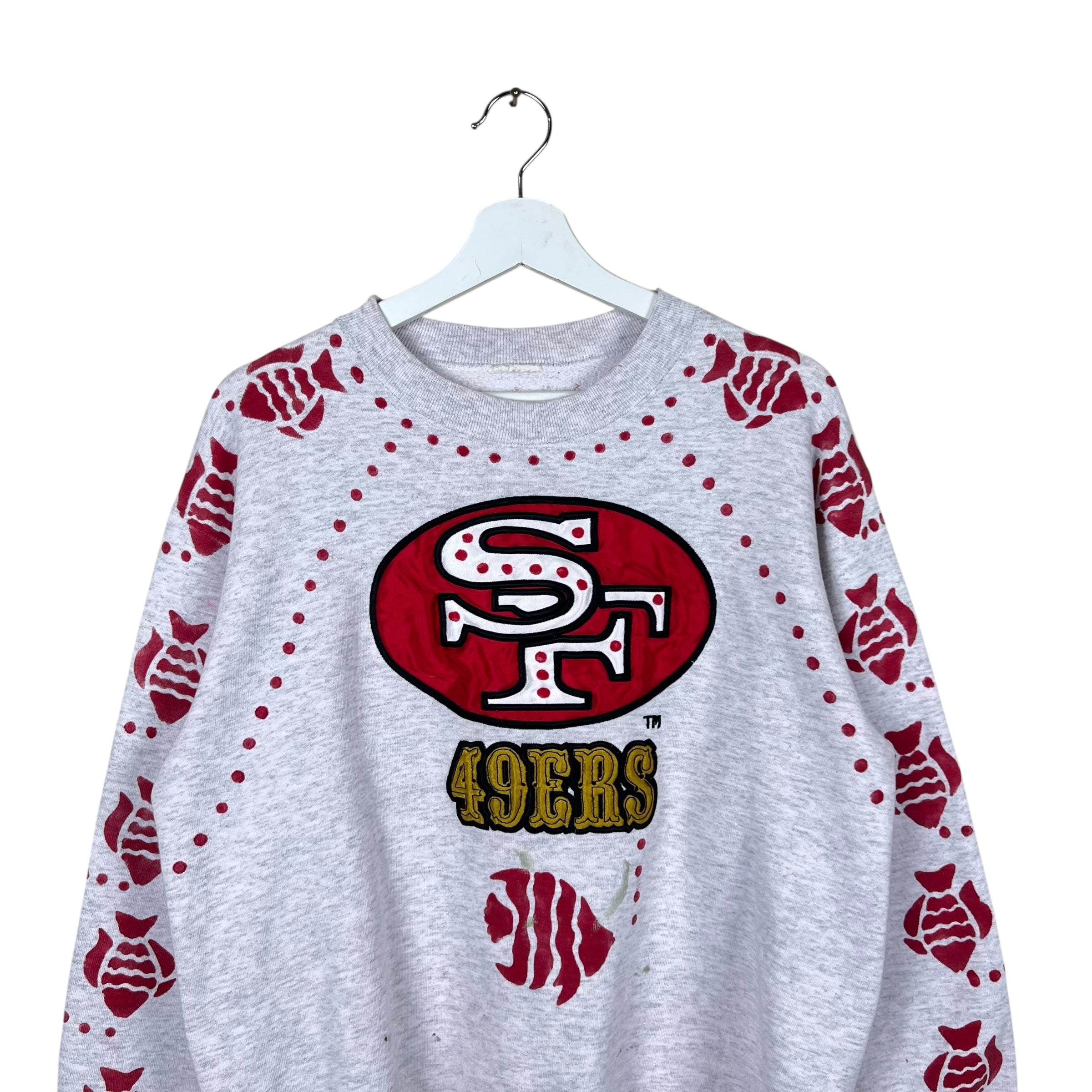 Vintage Custom NFL San Francisco 49ers Embroidered Logo Crewneck Grey