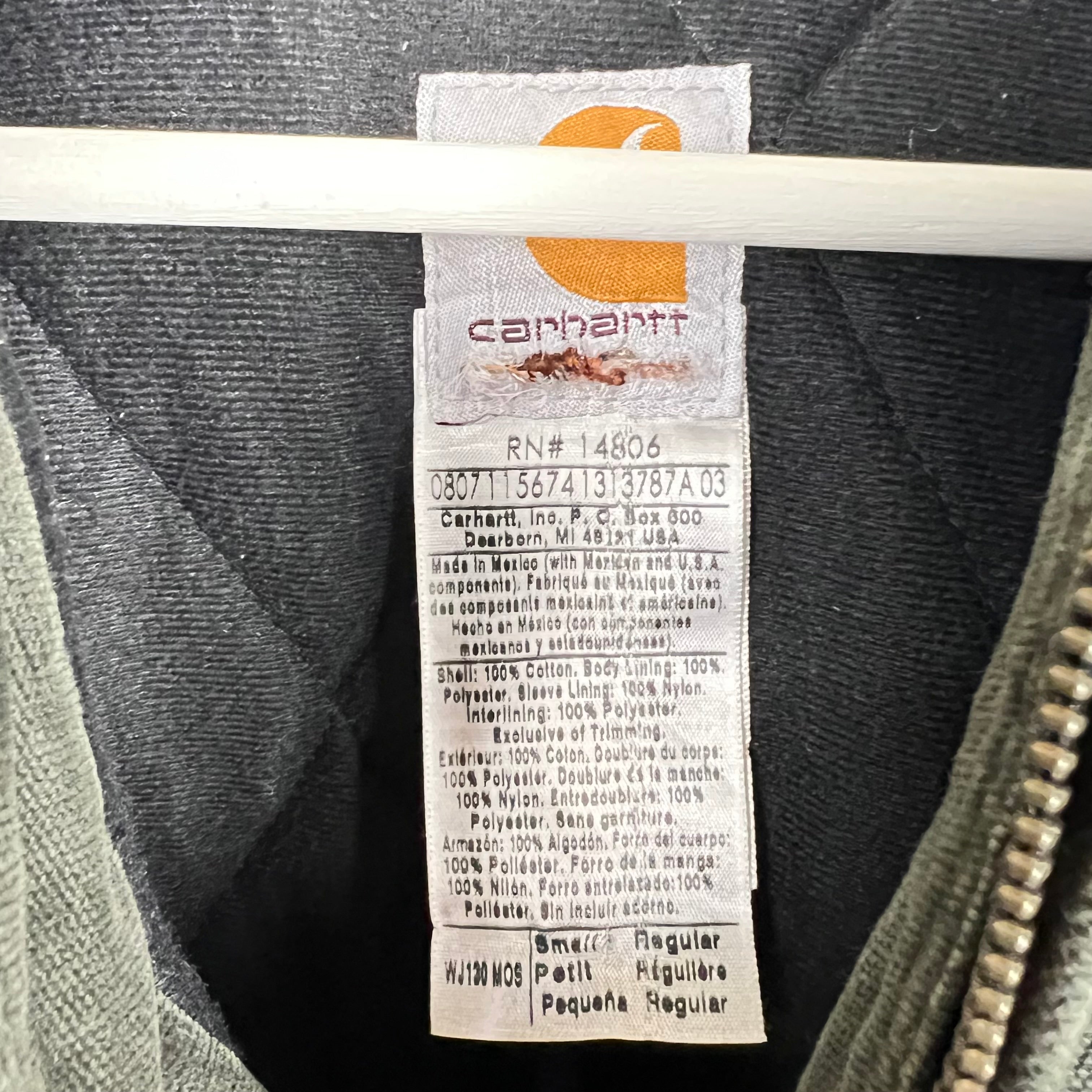 Vintage Carhartt Quilted Hooded Active Jacket Sun Faded Olive Green