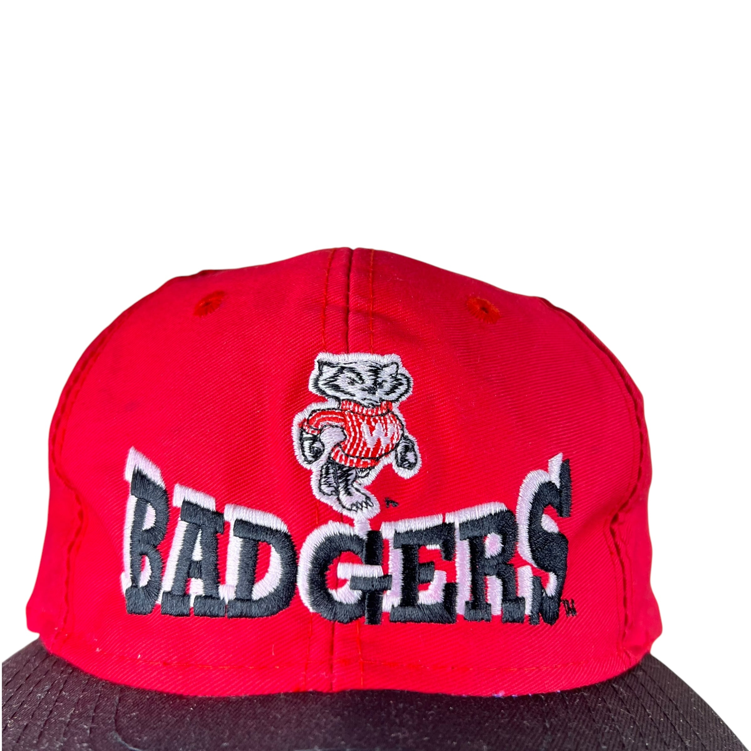 Vintage Wisconsin Badgers Spellout Logo SnapBack Red/Black