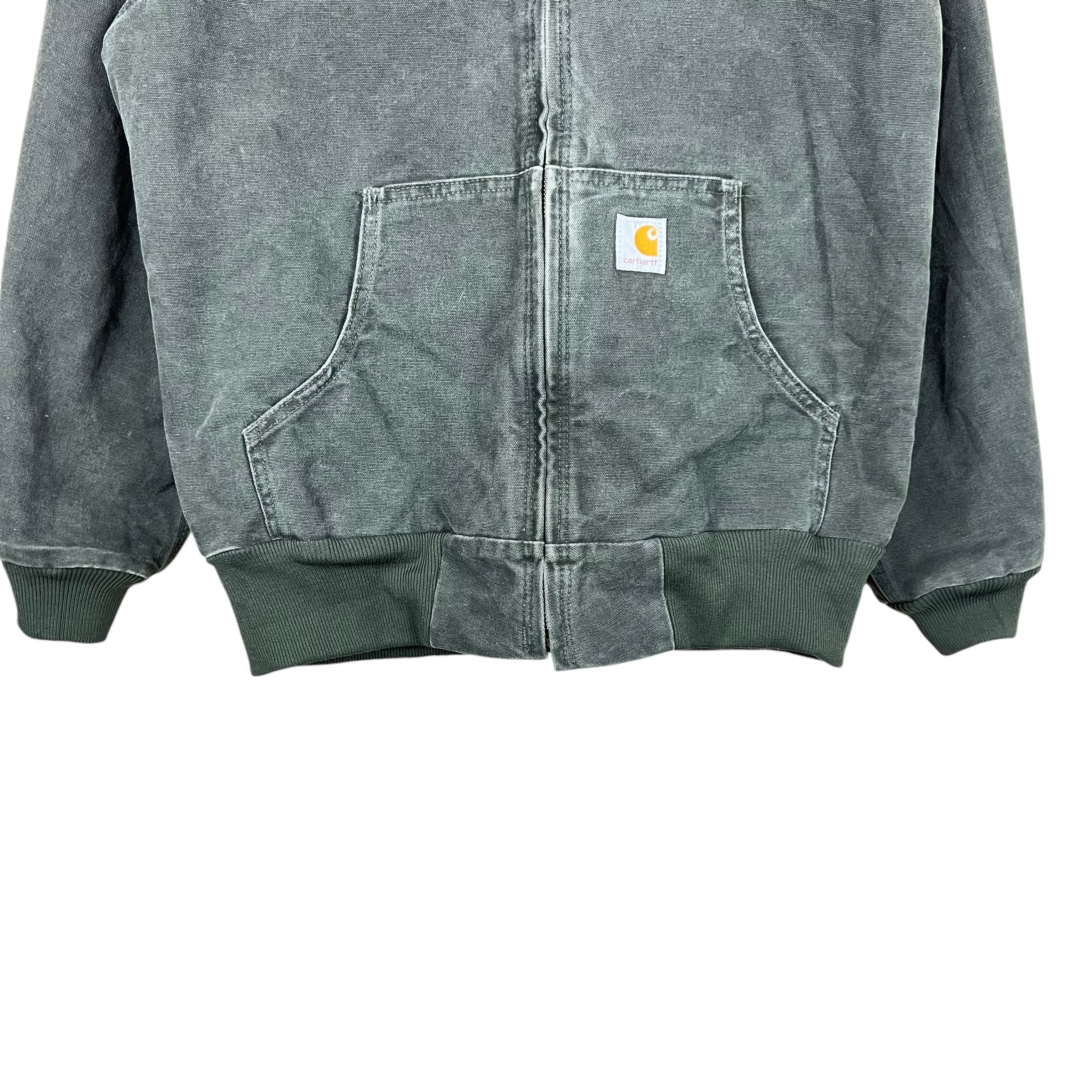 Vintage Carhartt Quilted Hooded Active Jacket Sun Faded Olive Green