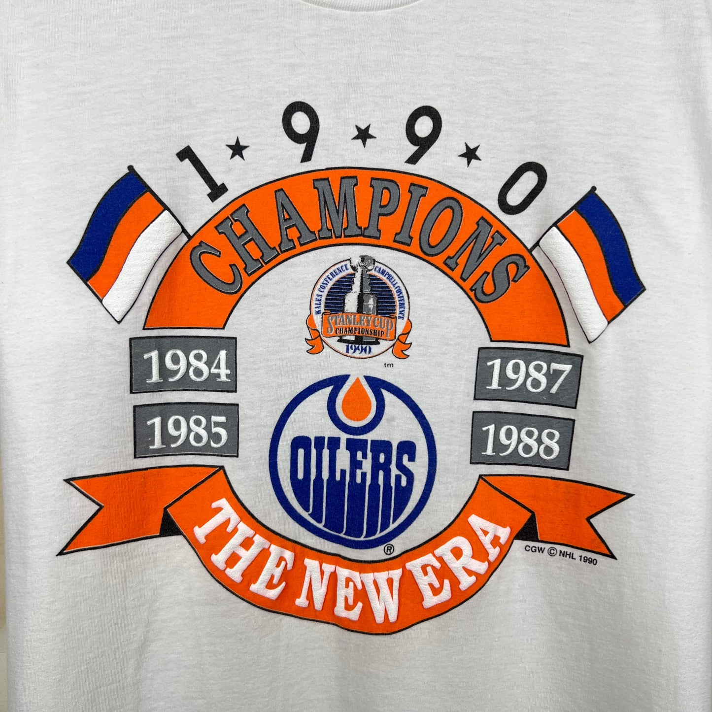 1990 Edmonton Oilers “The New Era” Champions Graphic Tee White