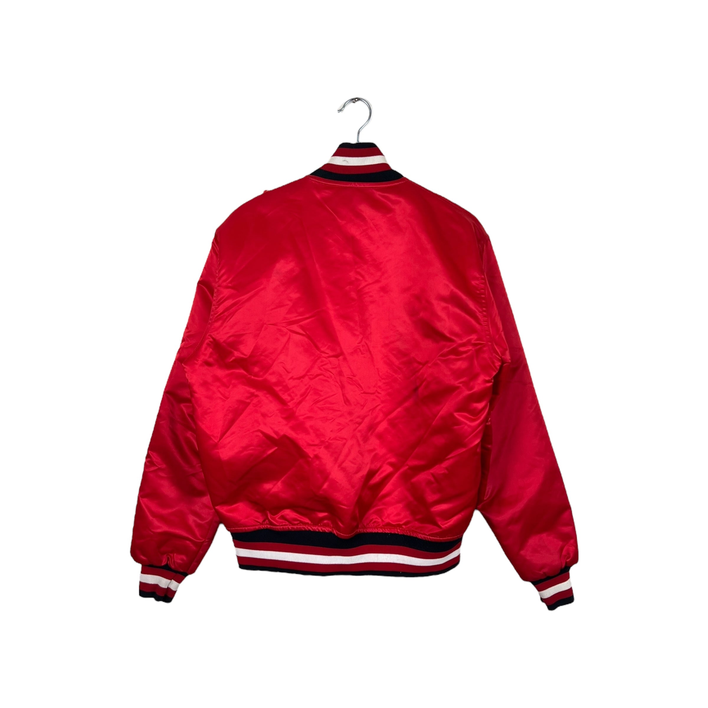 Vintage Starter NBA Chicago Bulls Spellout Satin Bomber Jacket Red