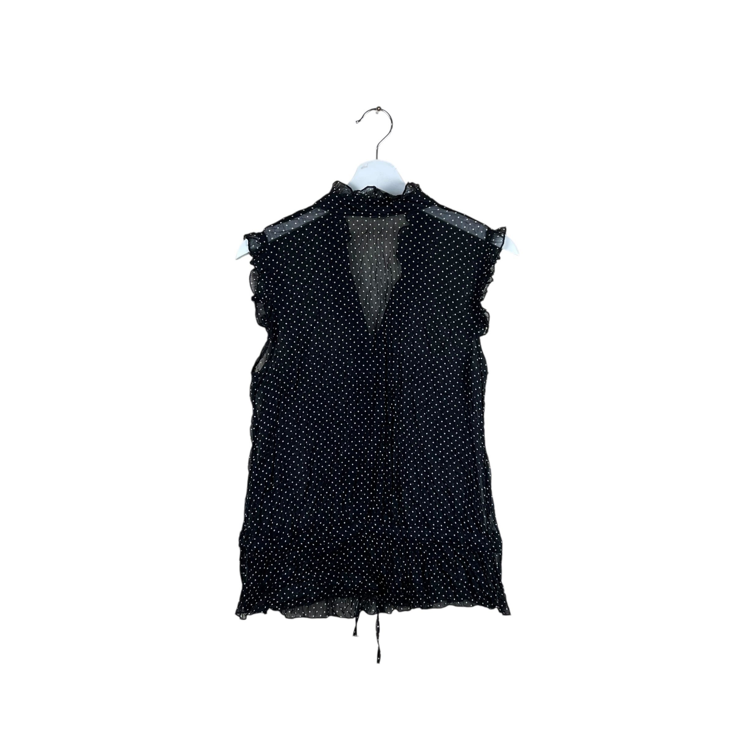Vintage Seduction Women’s Frill Sleeveless Blouse Polka Dot Top