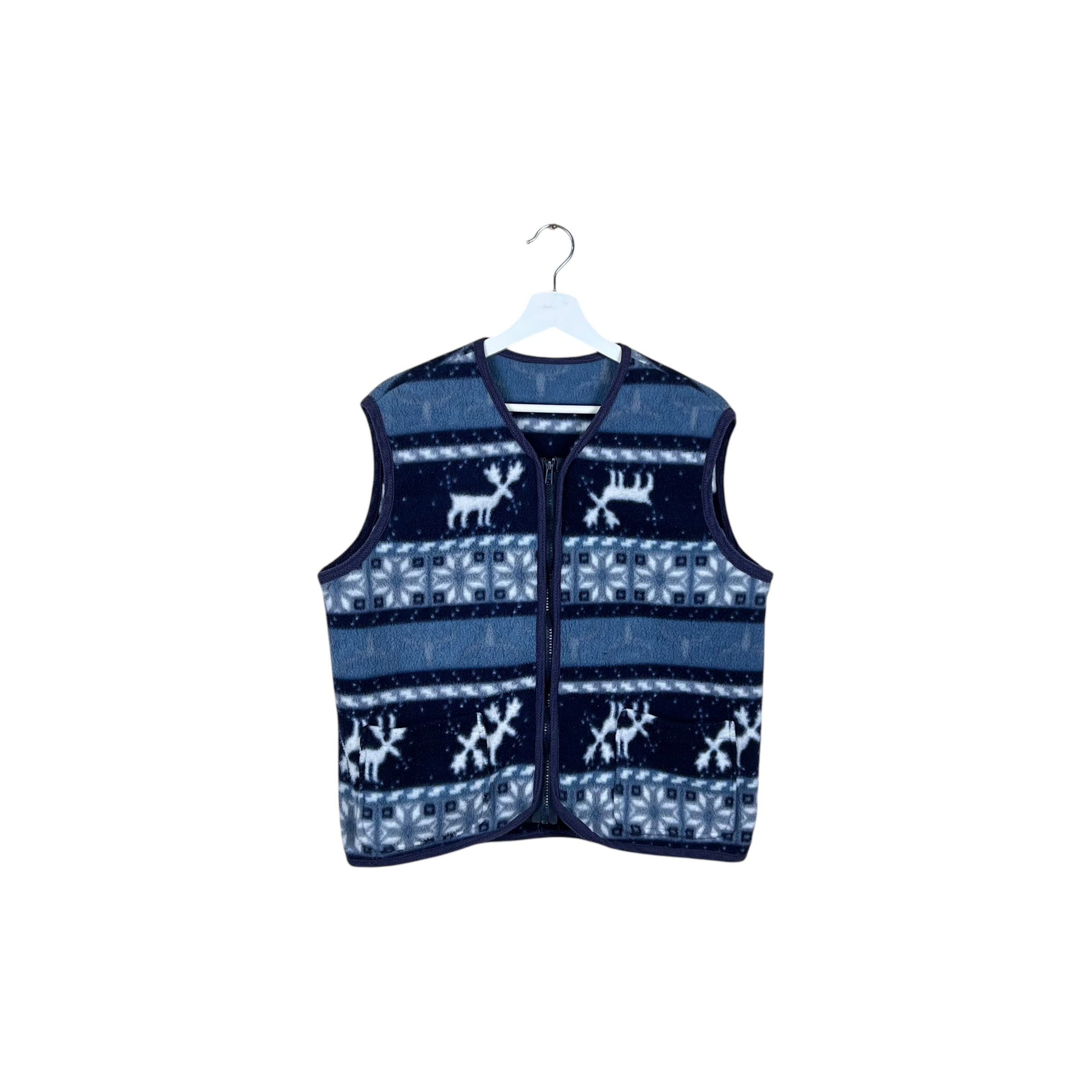 Vintage Nature Multi Pattern Fleece Vest Blue
