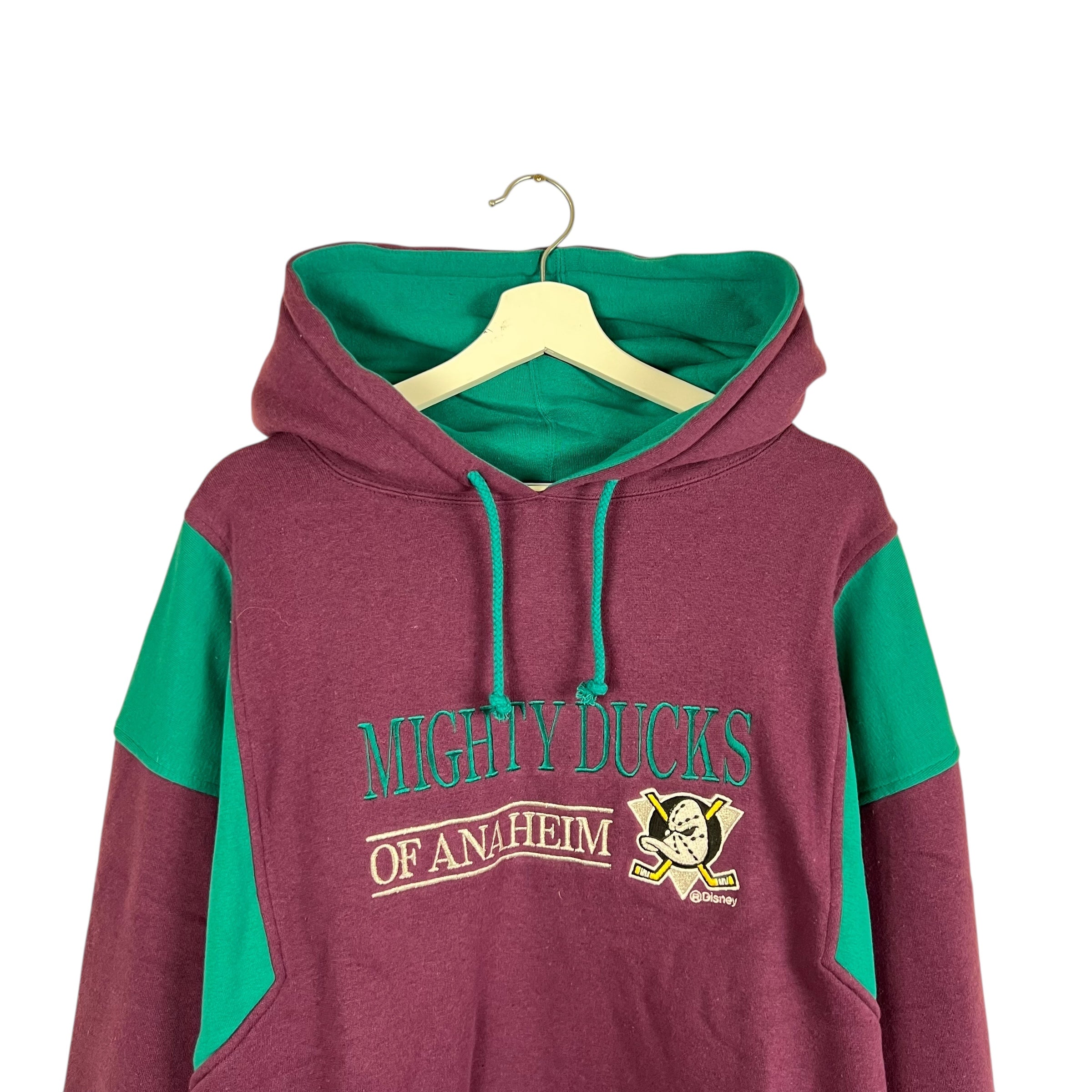 Vintage NHL Anaheim Mighty Ducks Embroidered Hoodie Burgundy/Green