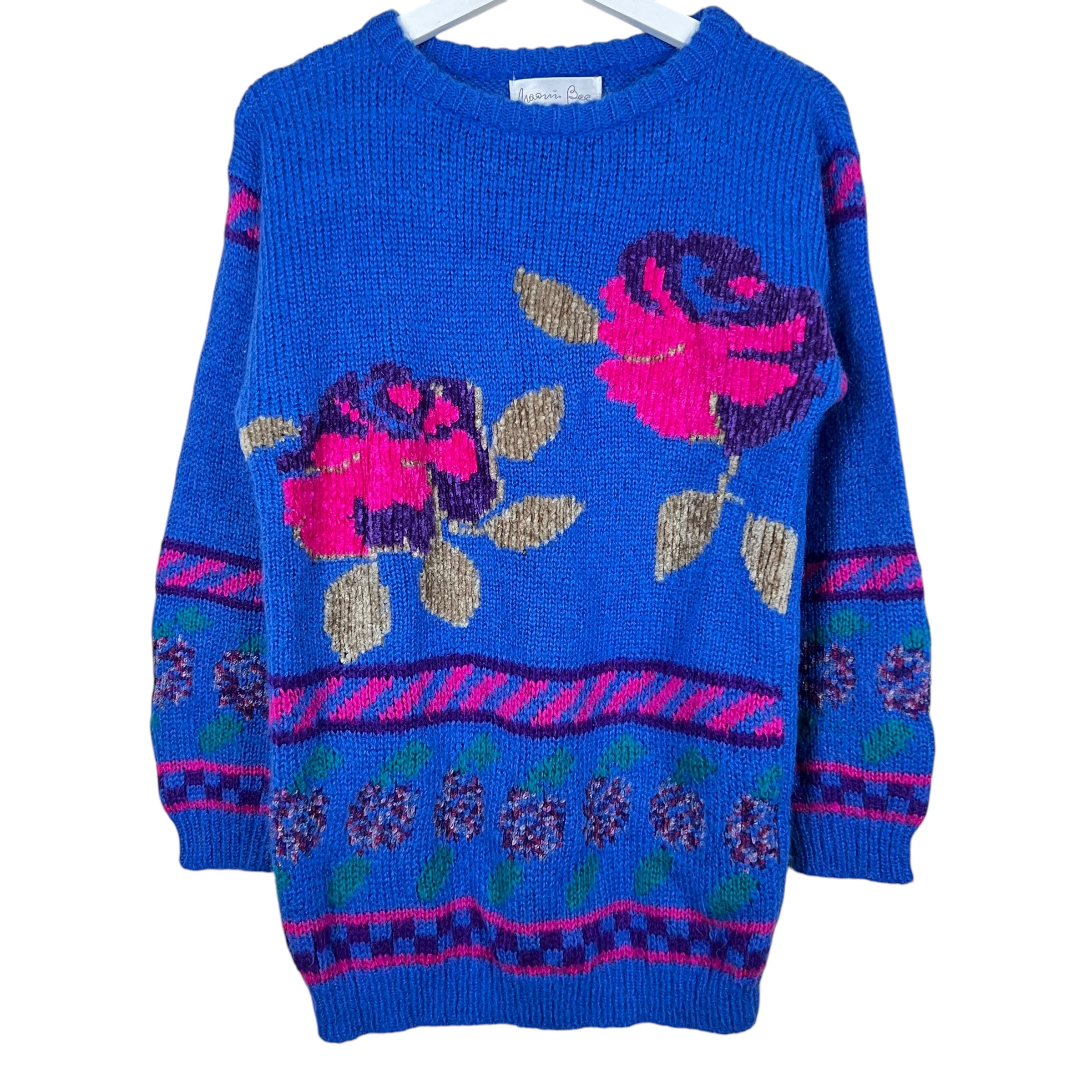 Vintage Women’s Rose Design Knit Blue/Pink