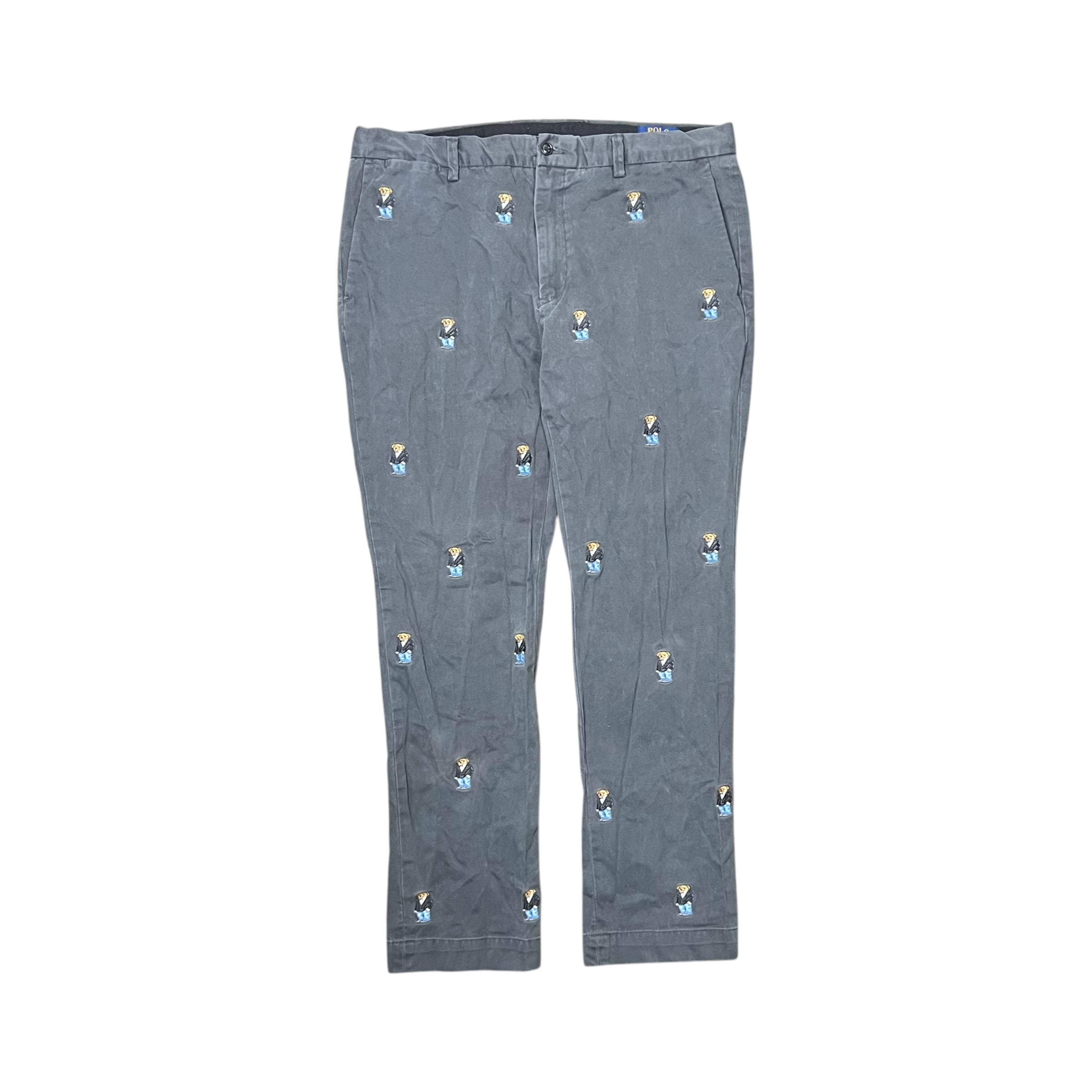 Vintage Polo By Ralph Lauren Slim Fit Embroidered Teddy Bear Pant Grey