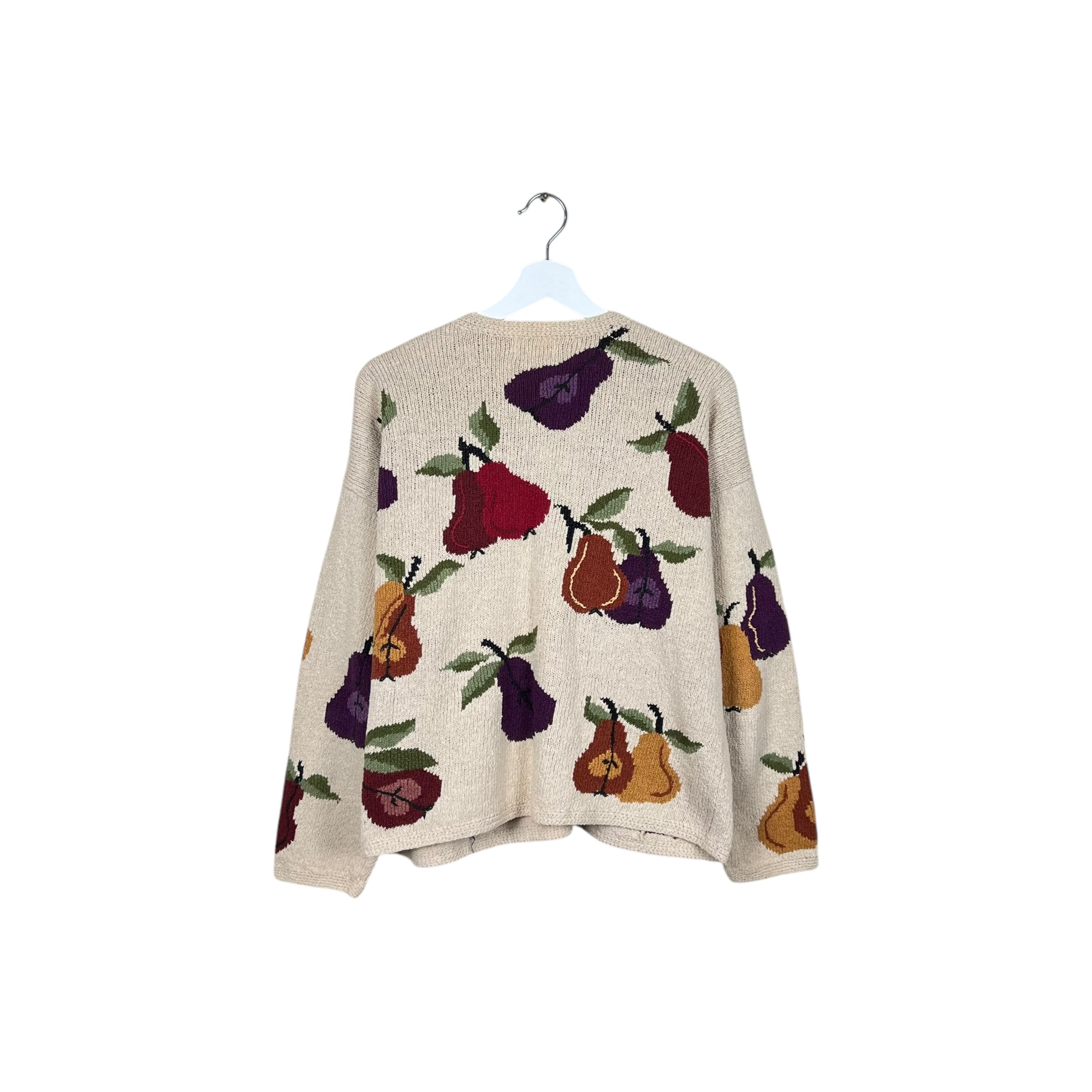 Vintage Talbots Women’s Handknit Fruits Pattern Cardigan Cream