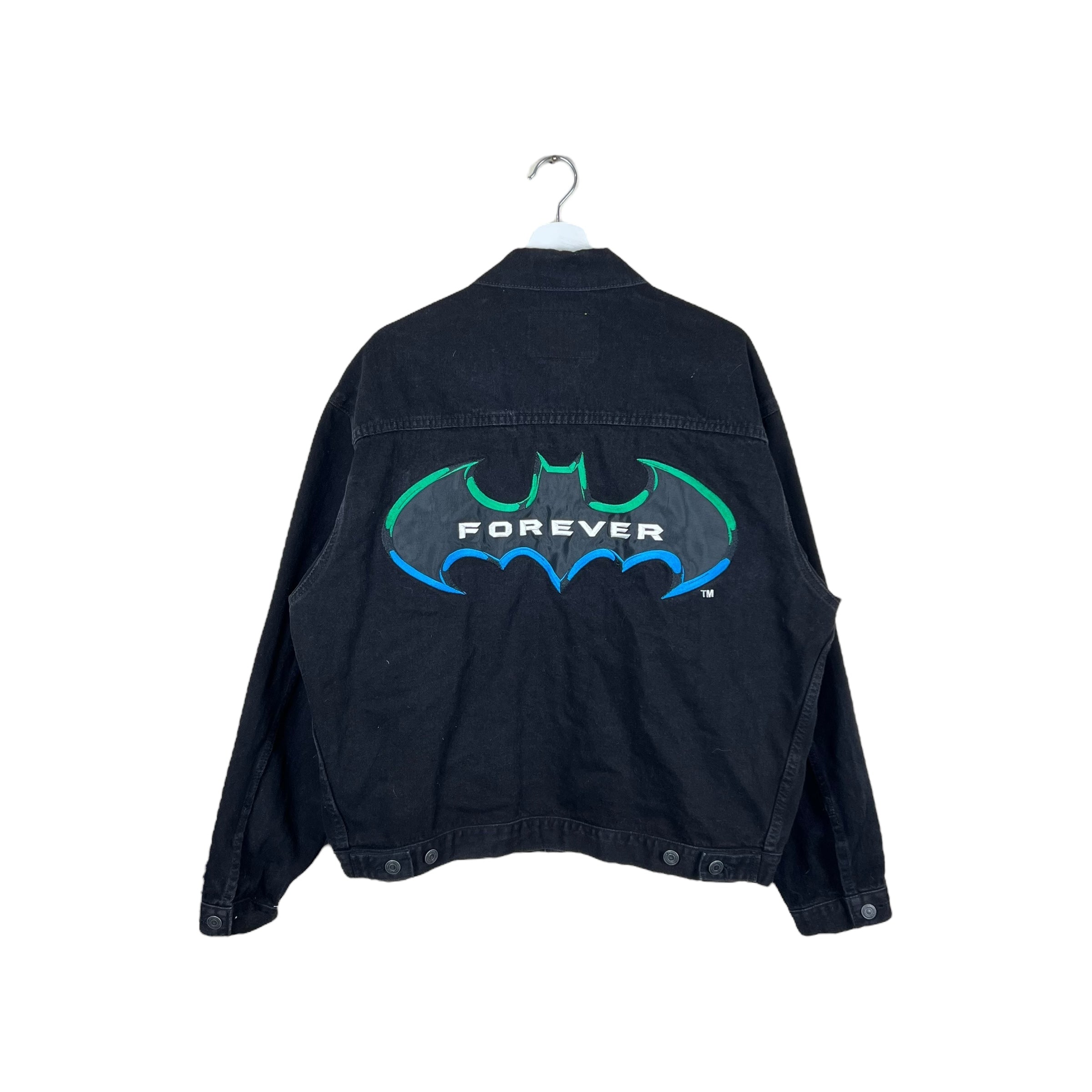Vintage Batman Forever Embroidered Logo Denim Jacket Black