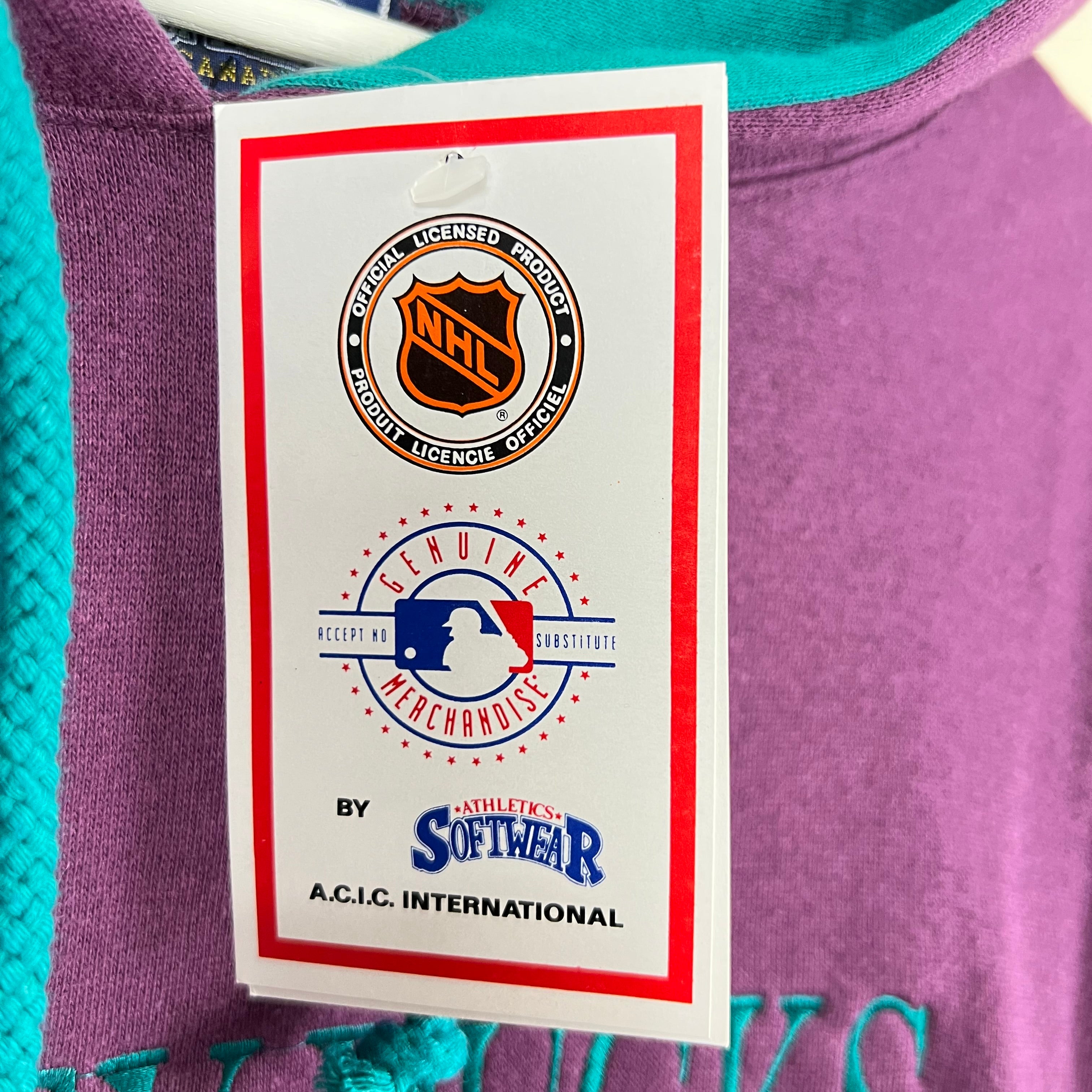 Vintage NHL Anaheim Mighty Ducks Embroidered Hoodie Burgundy/Green