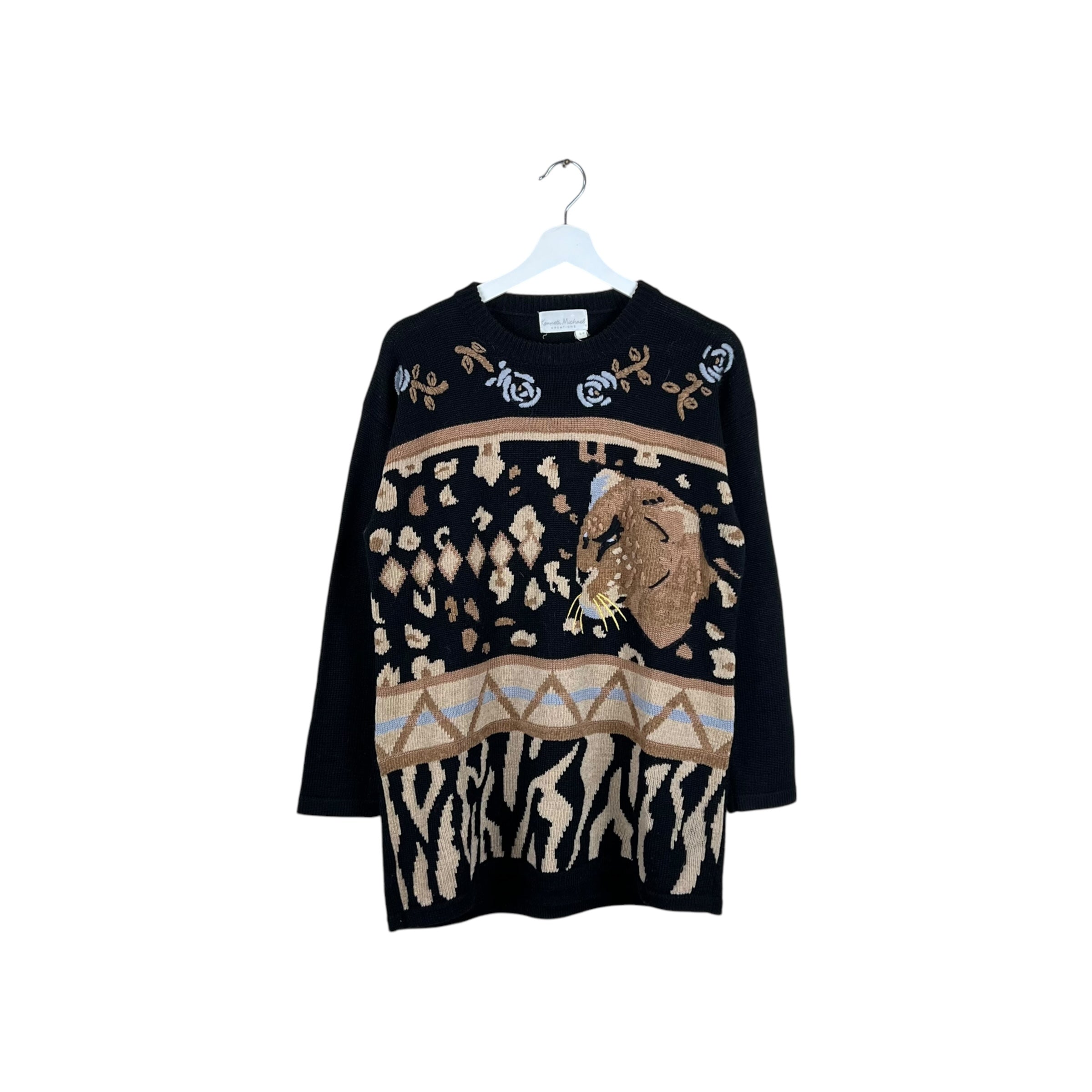 Vintage Kenneth Michael Creations Cat Design Knit Black
