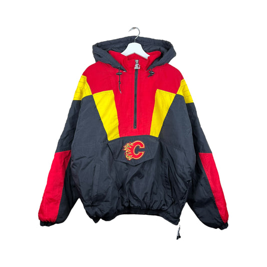 90s Starter Calgary Flames Kangaroo Pouch Pullover Jacket Black/Red