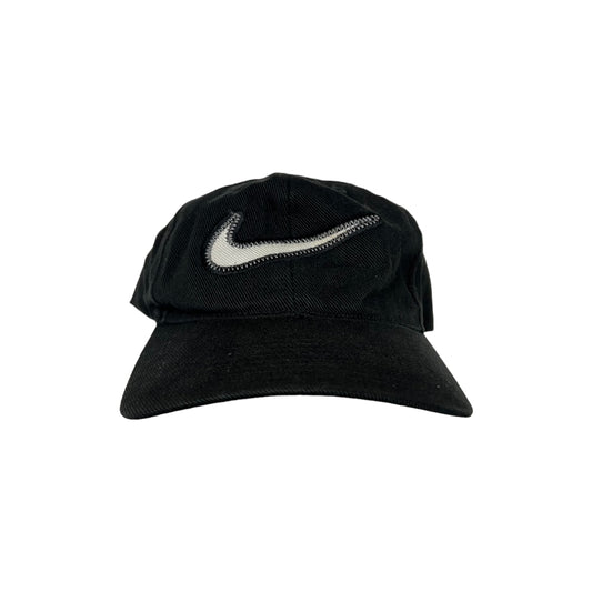 Vintage 90s Nike Big Swoosh Logo StrapBack Hat Black