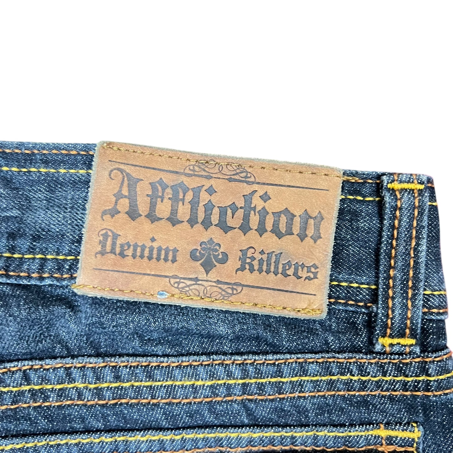 Vintage Affliction Embroidered Crest Flared Jeans Dark Wash