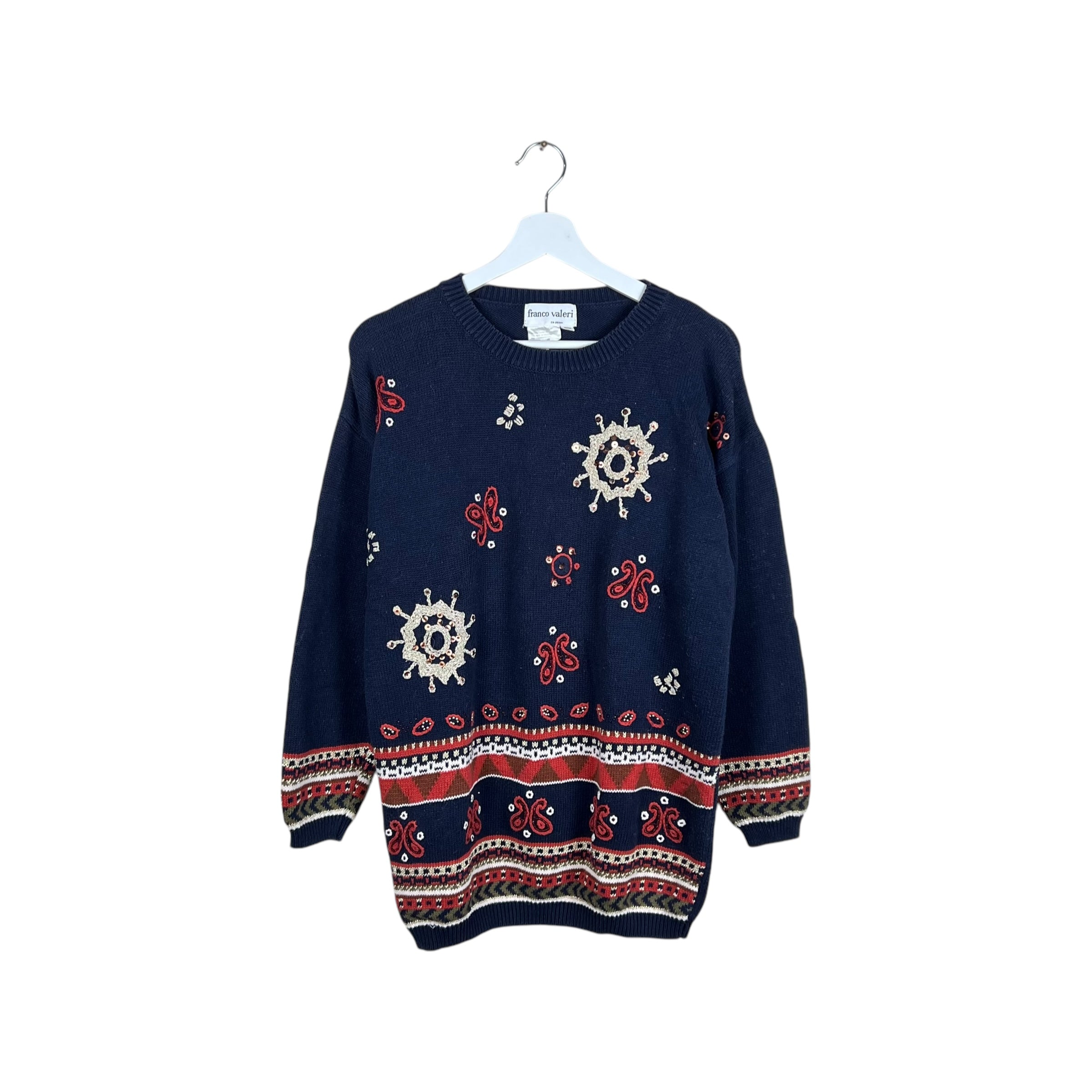 Vintage Franco Valeri Women’s Embellished Pattern Knit Navy