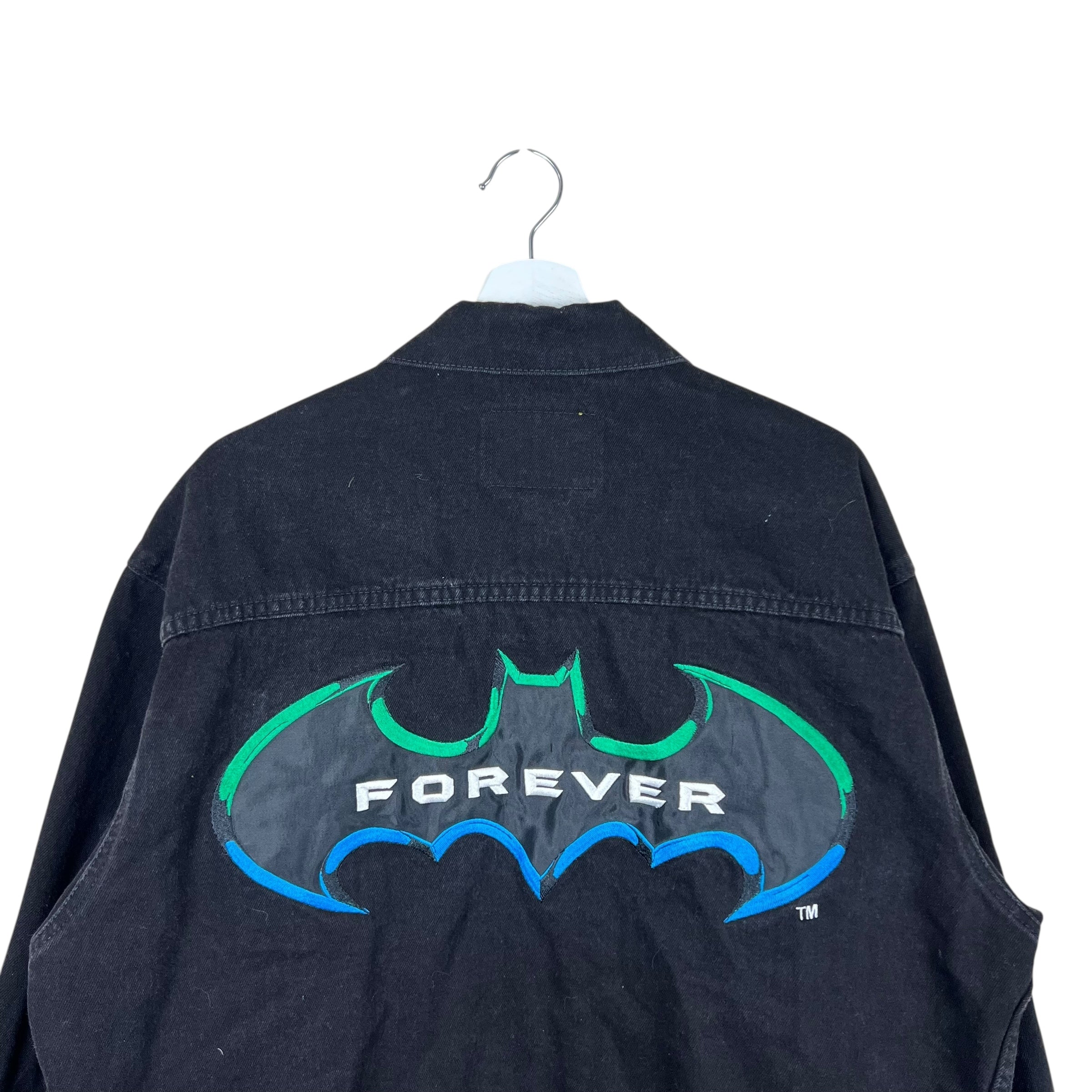 Vintage Batman Forever Embroidered Logo Denim Jacket Black
