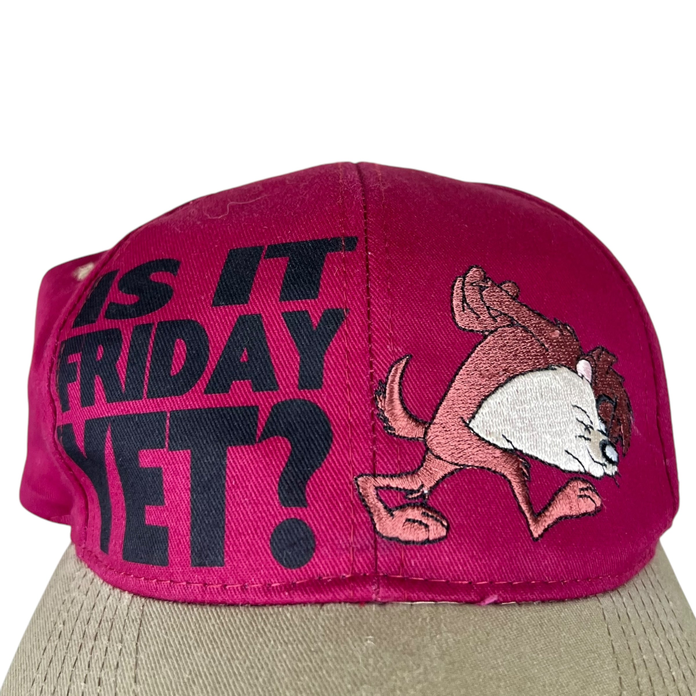 1995 Looney Tunes Embroidered Taz “Is It Friday Yet?” SnapBack Maroon