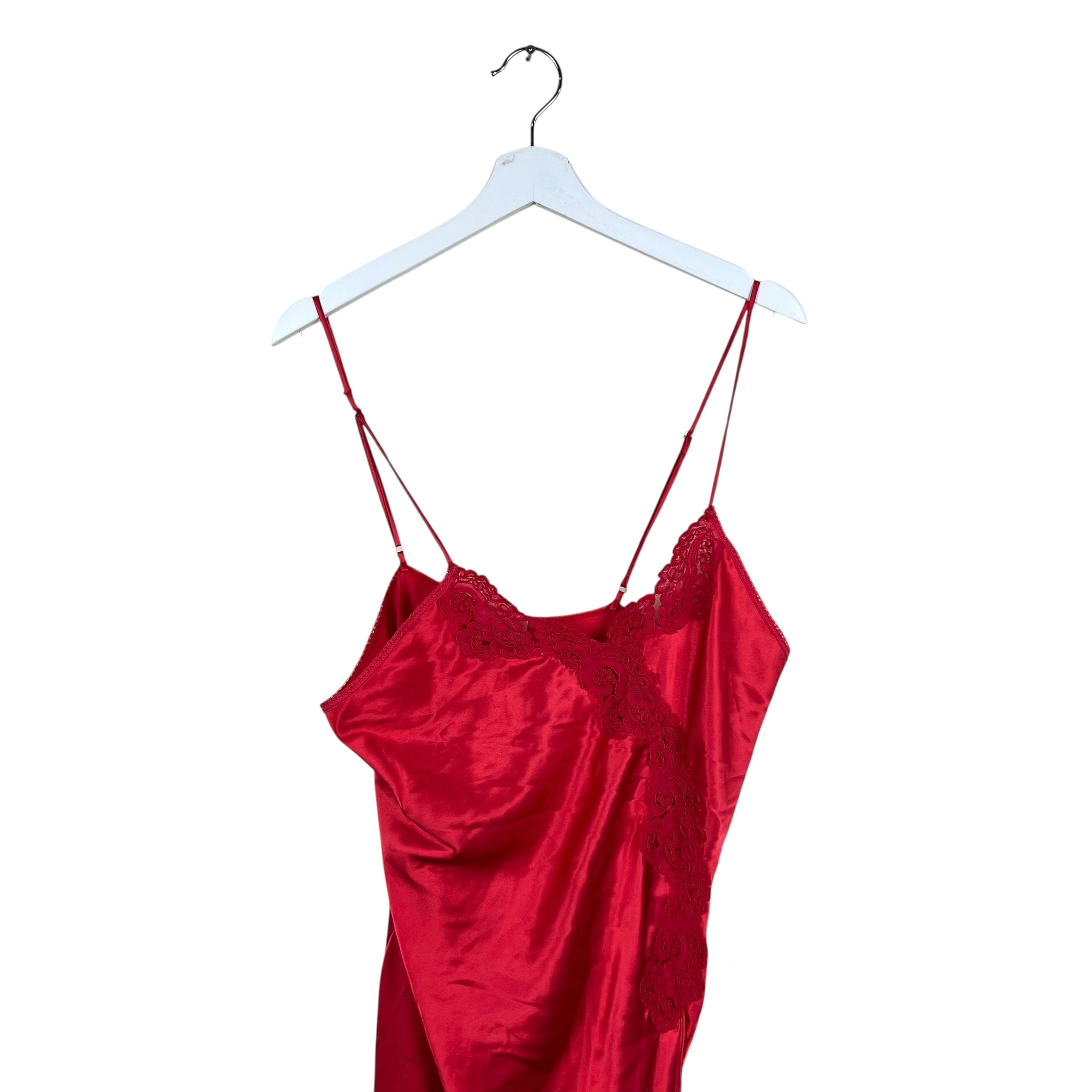 Vintage Linda Women’s Long Silk Slip Dress Red